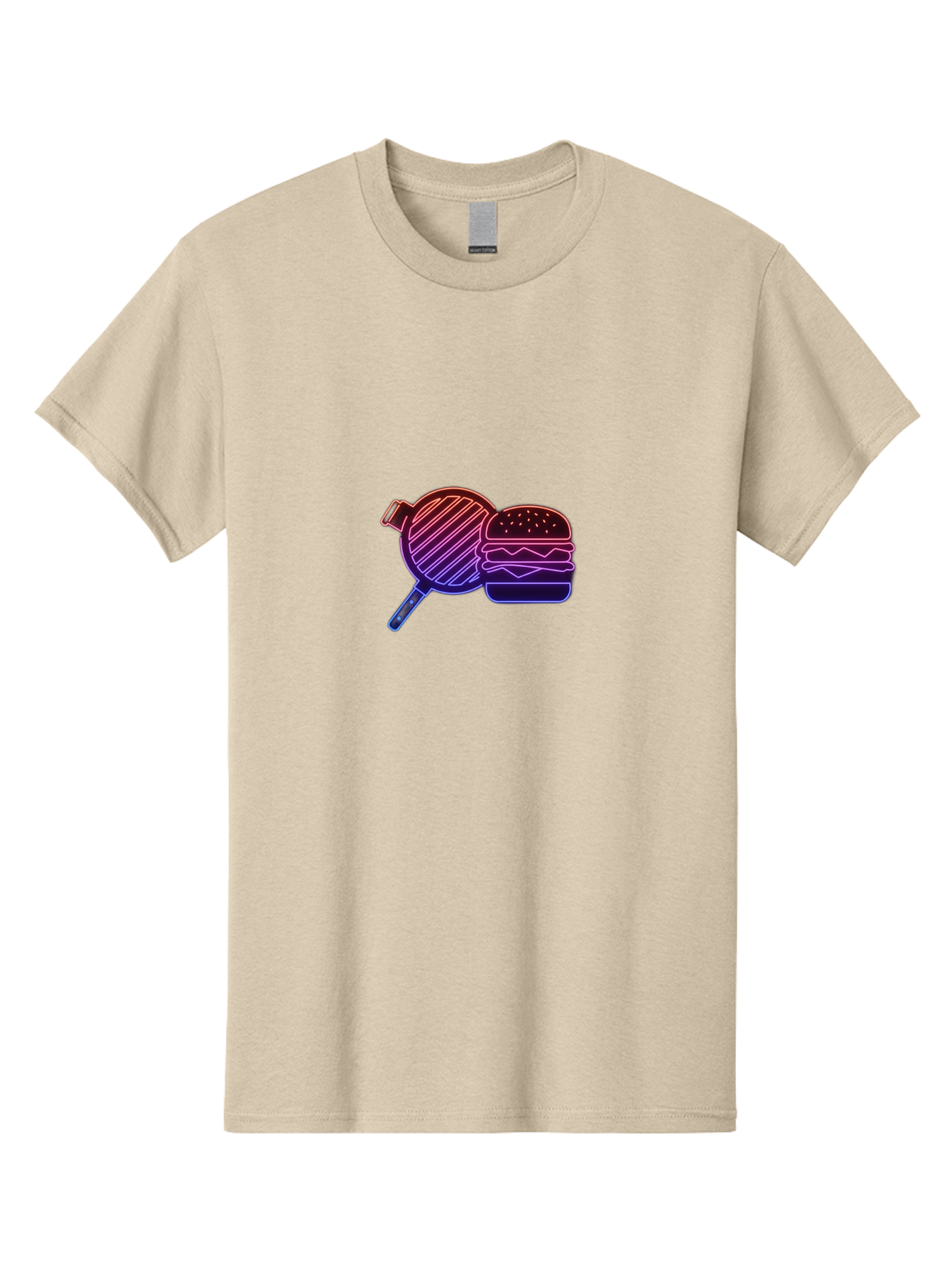 Burger-And-Spatula Men'S Graphic Tee, 100% Cotton, Comfortable Casual Summer Wear, Machine Washable, Hamburger, Grilled Food, Fast Food, Neon Sign, Purple Gradient, Burger Illustration, Cooking Utensil, Spatula Bab700