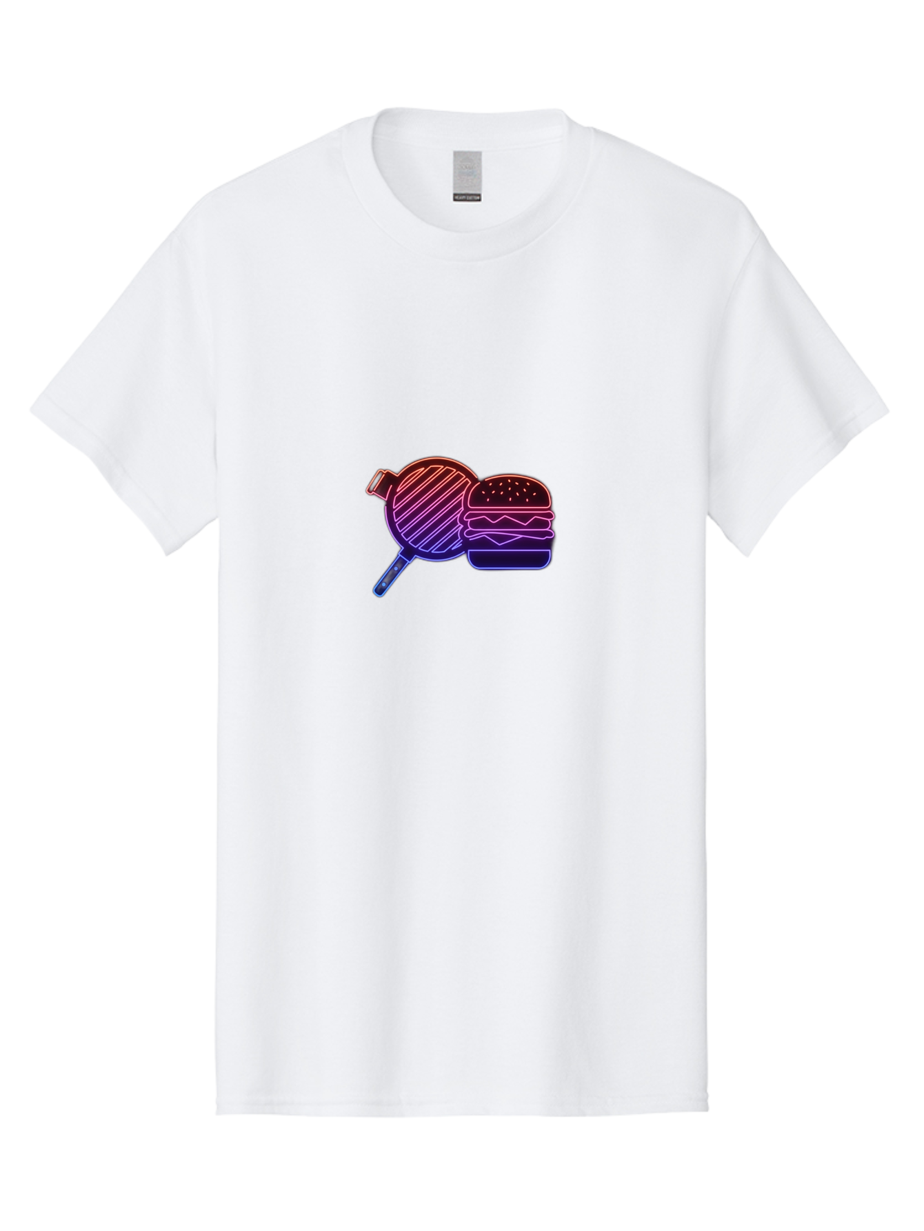 Burger-And-Spatula Men'S Graphic Tee, 100% Cotton, Comfortable Casual Summer Wear, Machine Washable, Hamburger, Grilled Food, Fast Food, Neon Sign, Purple Gradient, Burger Illustration, Cooking Utensil, Spatula Bab700