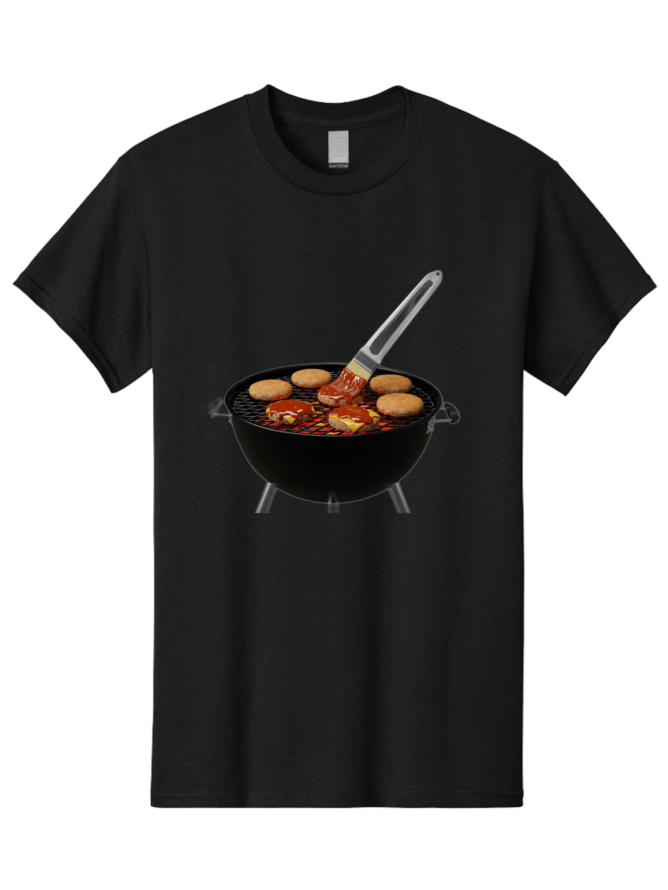 Burger-On-Grill Men'S Graphic Tee, 100% Cotton, Comfortable Casual Summer Wear, Machine Washable, Grilled Burgers, Bbq Sauce, Barbecue Brush, Outdoor Cooking, Grill Marks, Gourmet Burgers, Delicious Food, Appetizing Meal, Summer Grilling Bab701