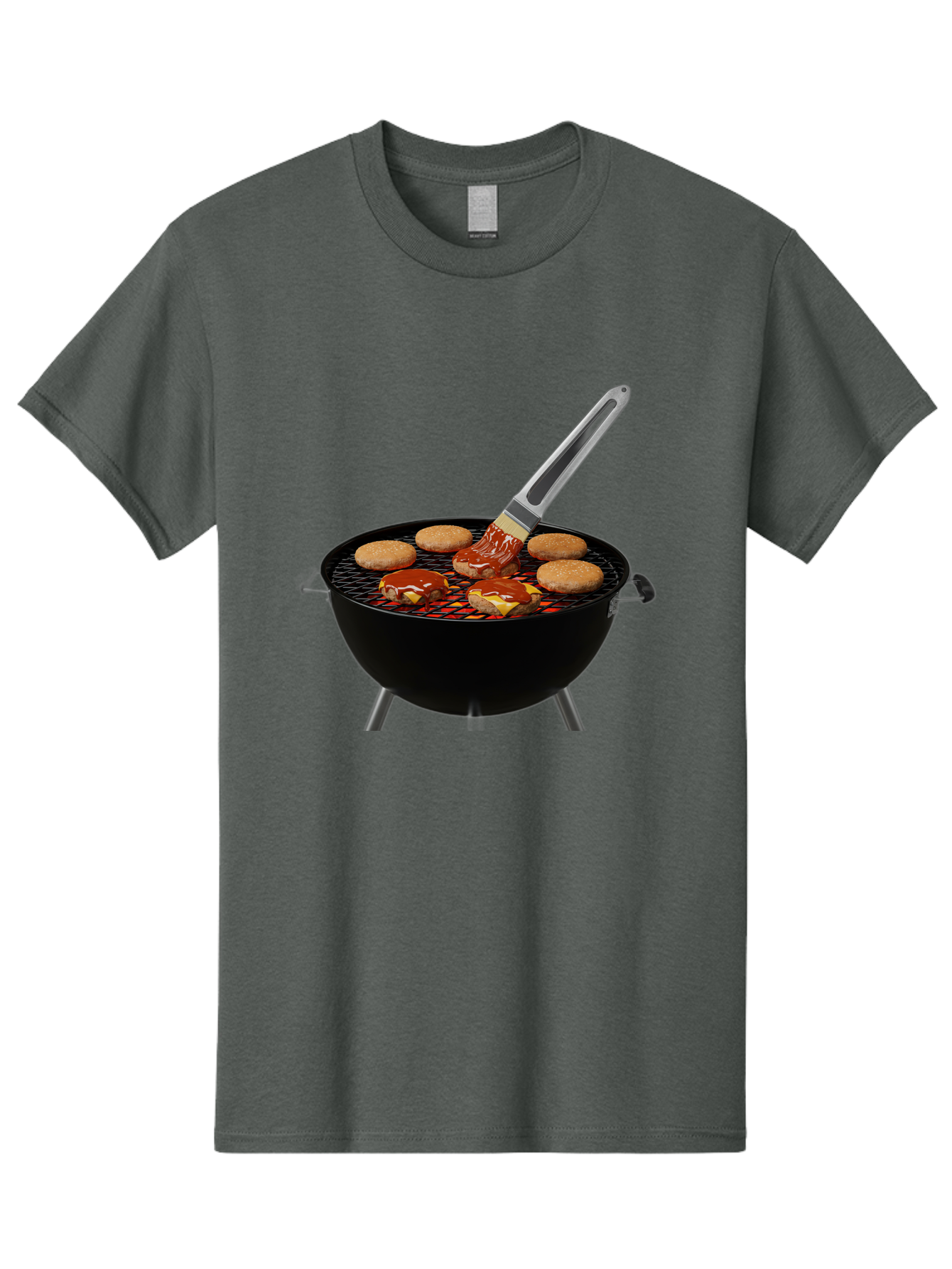 Burger-On-Grill Men'S Graphic Tee, 100% Cotton, Comfortable Casual Summer Wear, Machine Washable, Grilled Burgers, Bbq Sauce, Barbecue Brush, Outdoor Cooking, Grill Marks, Gourmet Burgers, Delicious Food, Appetizing Meal, Summer Grilling Bab701