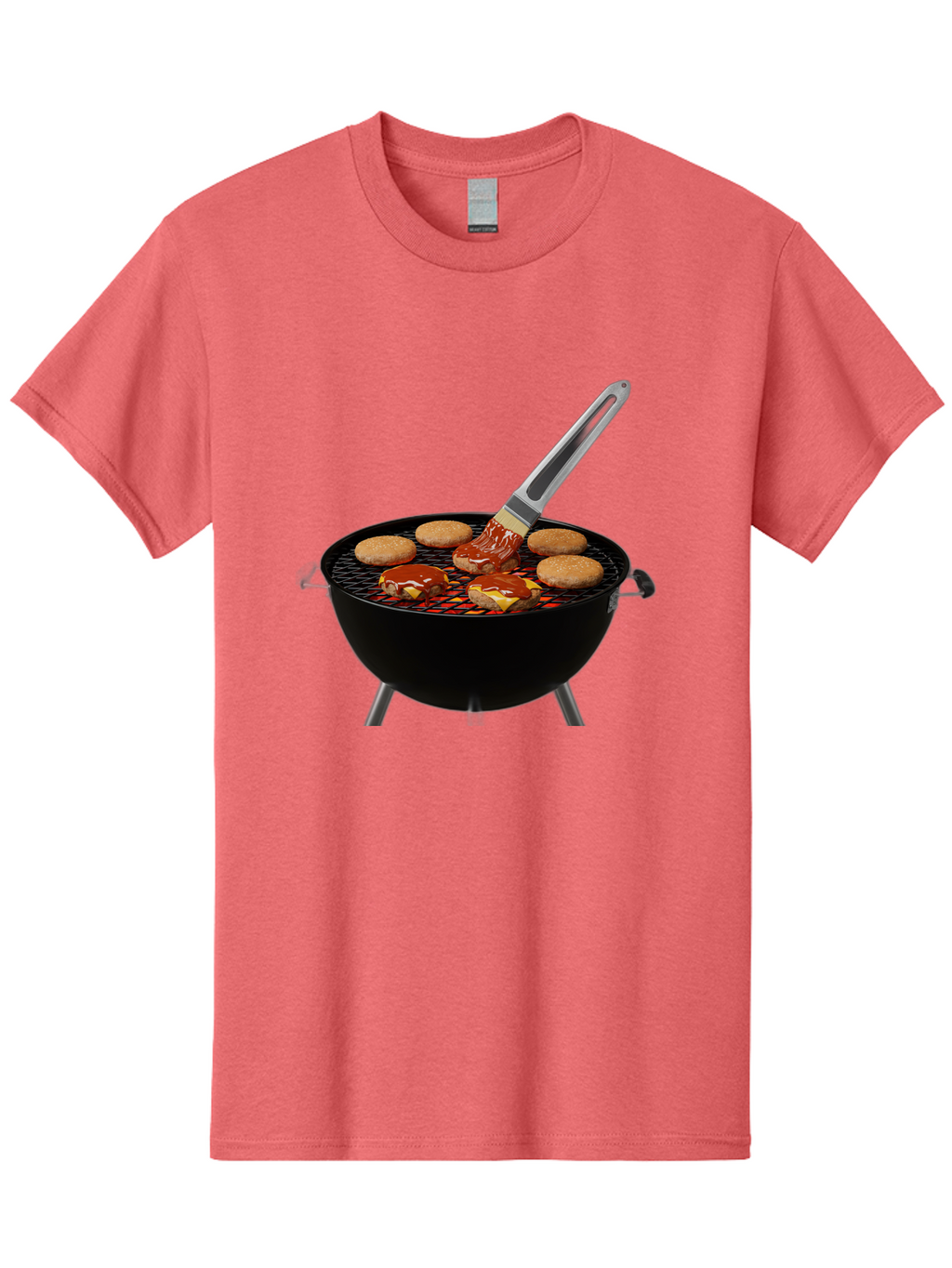 Burger-On-Grill Men'S Graphic Tee, 100% Cotton, Comfortable Casual Summer Wear, Machine Washable, Grilled Burgers, Bbq Sauce, Barbecue Brush, Outdoor Cooking, Grill Marks, Gourmet Burgers, Delicious Food, Appetizing Meal, Summer Grilling Bab701