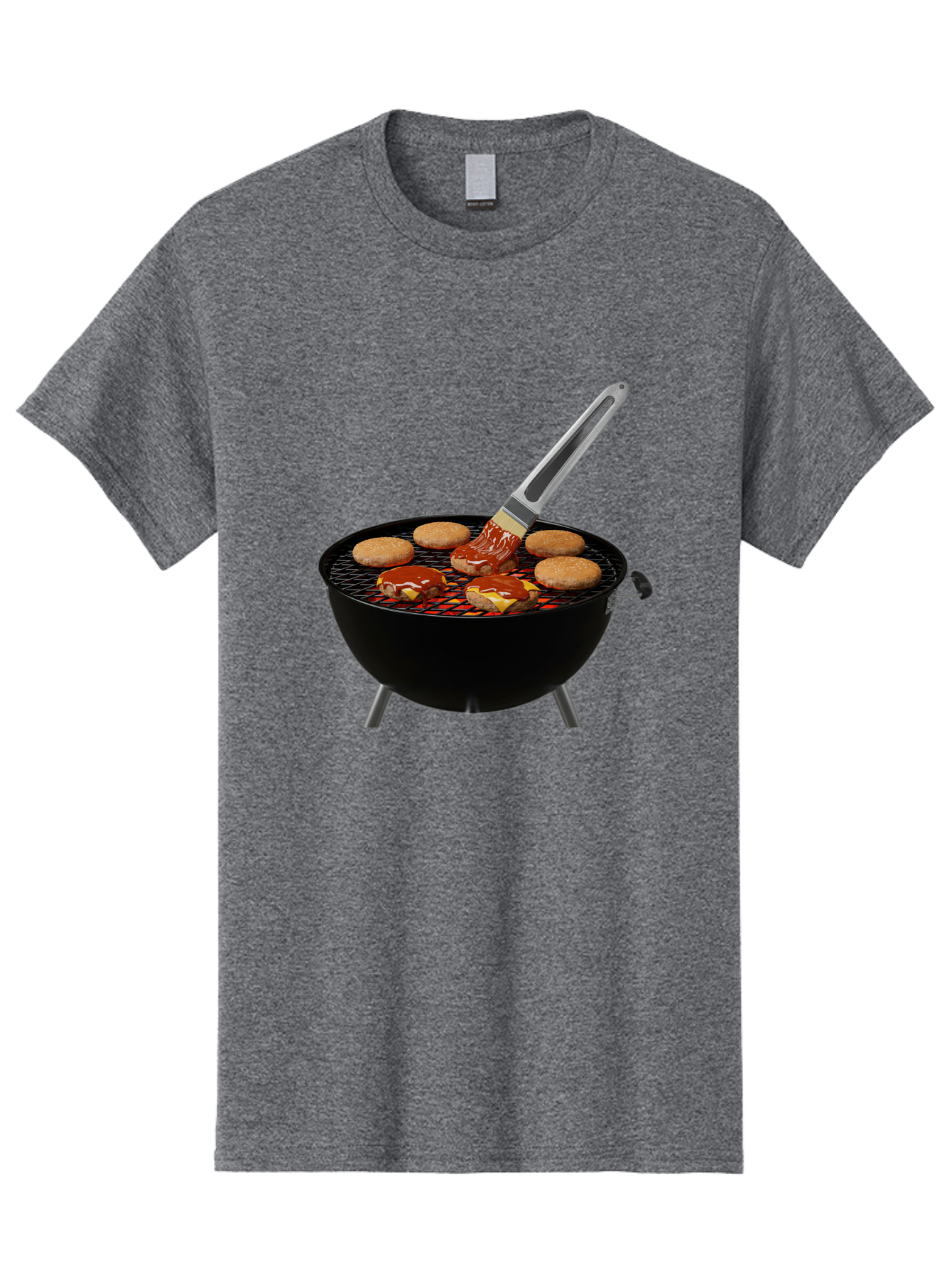 Burger-On-Grill Men'S Graphic Tee, 100% Cotton, Comfortable Casual Summer Wear, Machine Washable, Grilled Burgers, Bbq Sauce, Barbecue Brush, Outdoor Cooking, Grill Marks, Gourmet Burgers, Delicious Food, Appetizing Meal, Summer Grilling Bab701