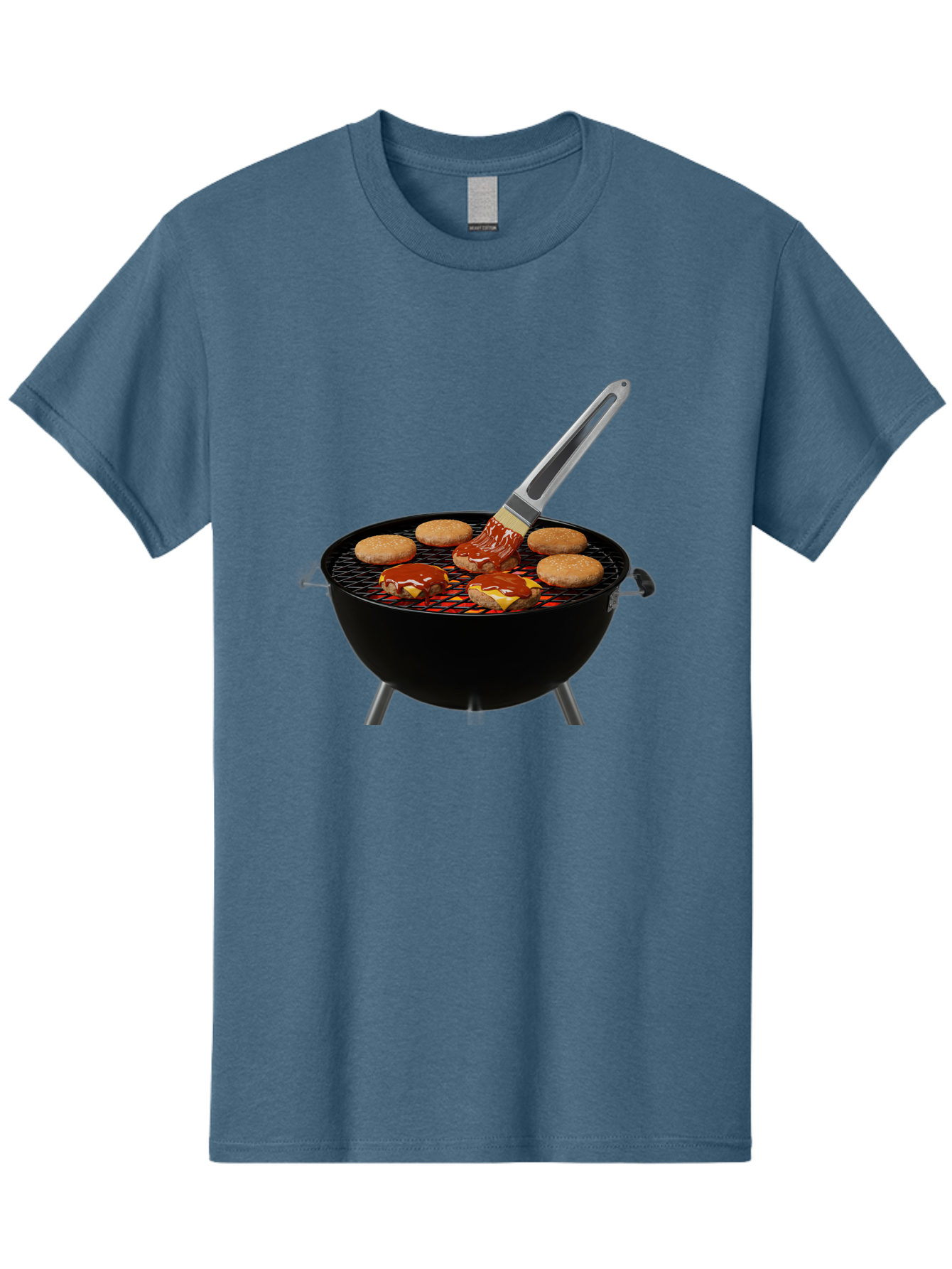 Burger-On-Grill Men'S Graphic Tee, 100% Cotton, Comfortable Casual Summer Wear, Machine Washable, Grilled Burgers, Bbq Sauce, Barbecue Brush, Outdoor Cooking, Grill Marks, Gourmet Burgers, Delicious Food, Appetizing Meal, Summer Grilling Bab701