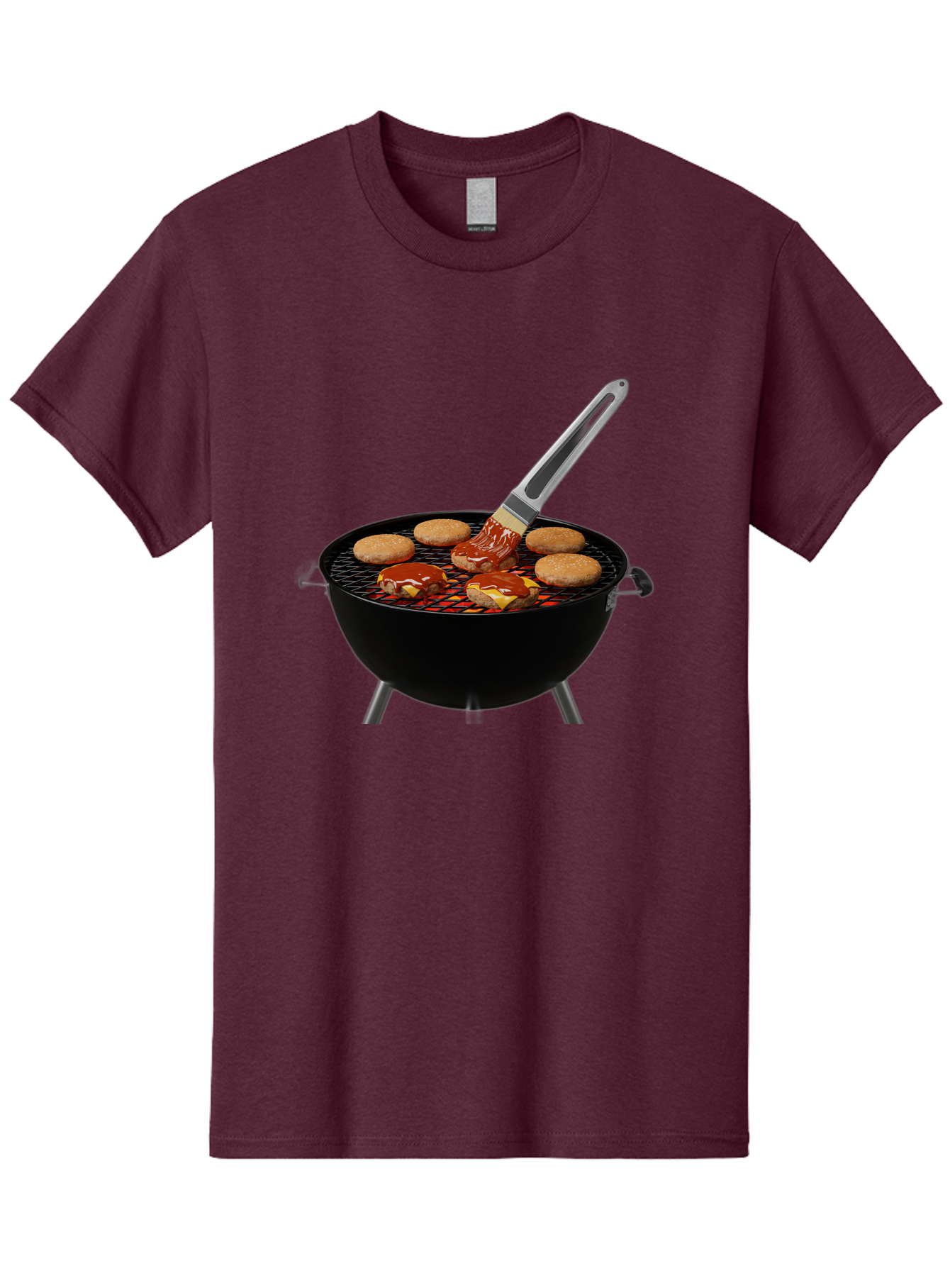 Burger-On-Grill Men'S Graphic Tee, 100% Cotton, Comfortable Casual Summer Wear, Machine Washable, Grilled Burgers, Bbq Sauce, Barbecue Brush, Outdoor Cooking, Grill Marks, Gourmet Burgers, Delicious Food, Appetizing Meal, Summer Grilling Bab701