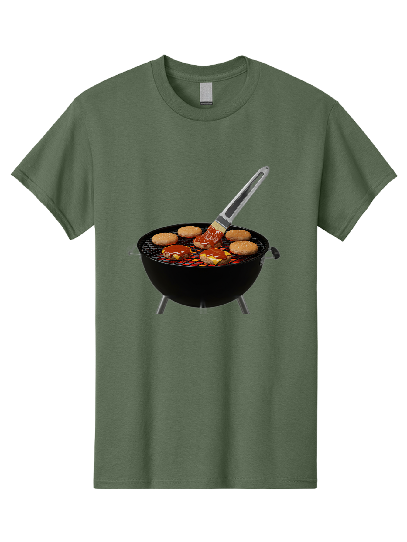 Burger-On-Grill Men'S Graphic Tee, 100% Cotton, Comfortable Casual Summer Wear, Machine Washable, Grilled Burgers, Bbq Sauce, Barbecue Brush, Outdoor Cooking, Grill Marks, Gourmet Burgers, Delicious Food, Appetizing Meal, Summer Grilling Bab701