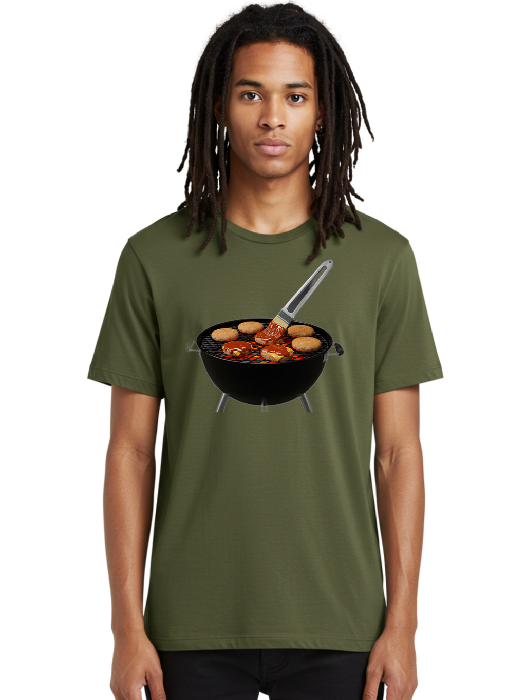 Burger-On-Grill Men'S Graphic Tee, 100% Cotton, Comfortable Casual Summer Wear, Machine Washable, Grilled Burgers, Bbq Sauce, Barbecue Brush, Outdoor Cooking, Grill Marks, Gourmet Burgers, Delicious Food, Appetizing Meal, Summer Grilling Bab701