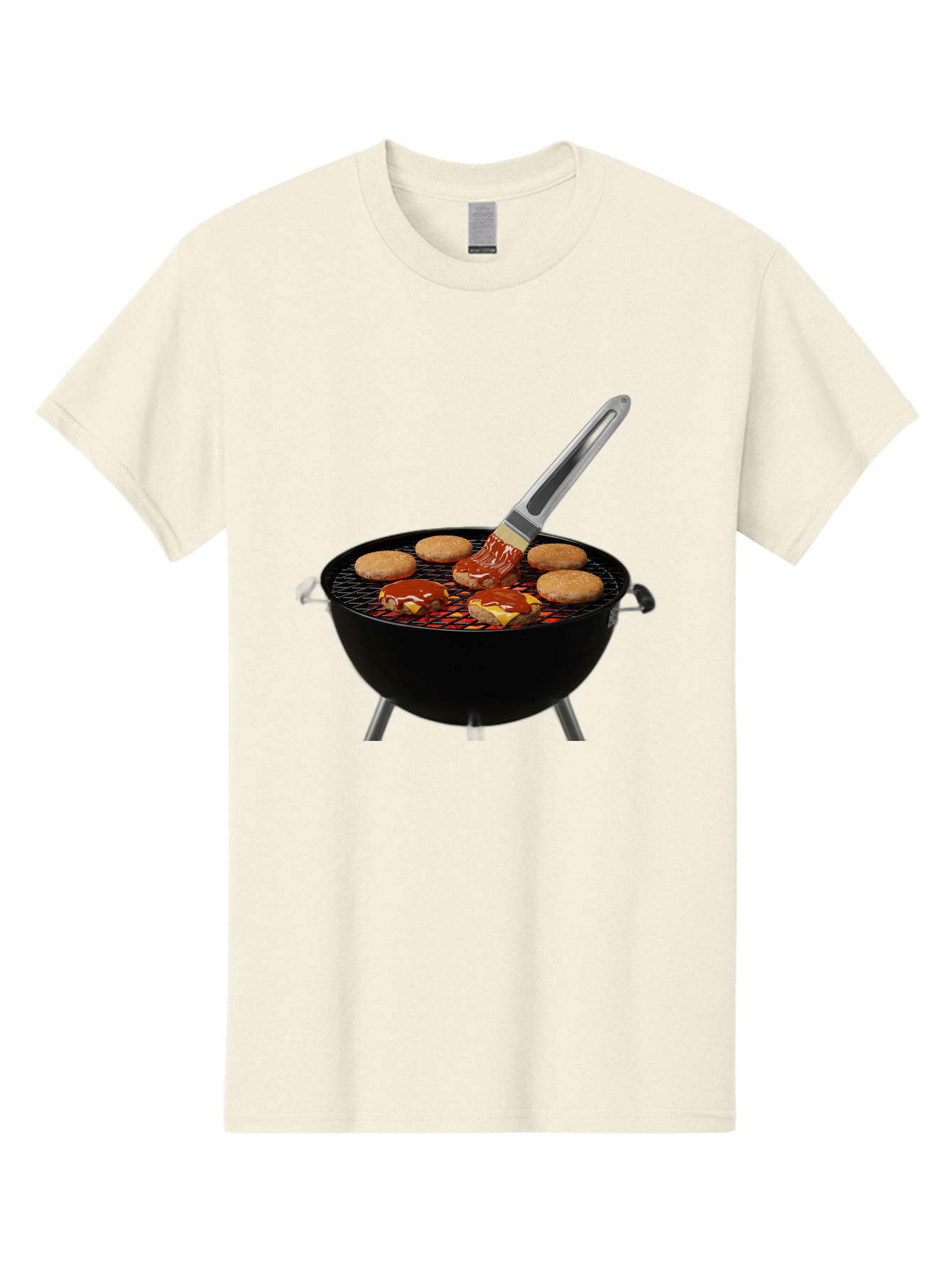 Burger-On-Grill Men'S Graphic Tee, 100% Cotton, Comfortable Casual Summer Wear, Machine Washable, Grilled Burgers, Bbq Sauce, Barbecue Brush, Outdoor Cooking, Grill Marks, Gourmet Burgers, Delicious Food, Appetizing Meal, Summer Grilling Bab701