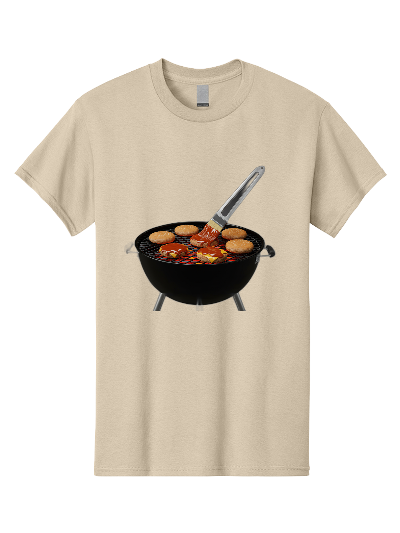 Burger-On-Grill Men'S Graphic Tee, 100% Cotton, Comfortable Casual Summer Wear, Machine Washable, Grilled Burgers, Bbq Sauce, Barbecue Brush, Outdoor Cooking, Grill Marks, Gourmet Burgers, Delicious Food, Appetizing Meal, Summer Grilling Bab701