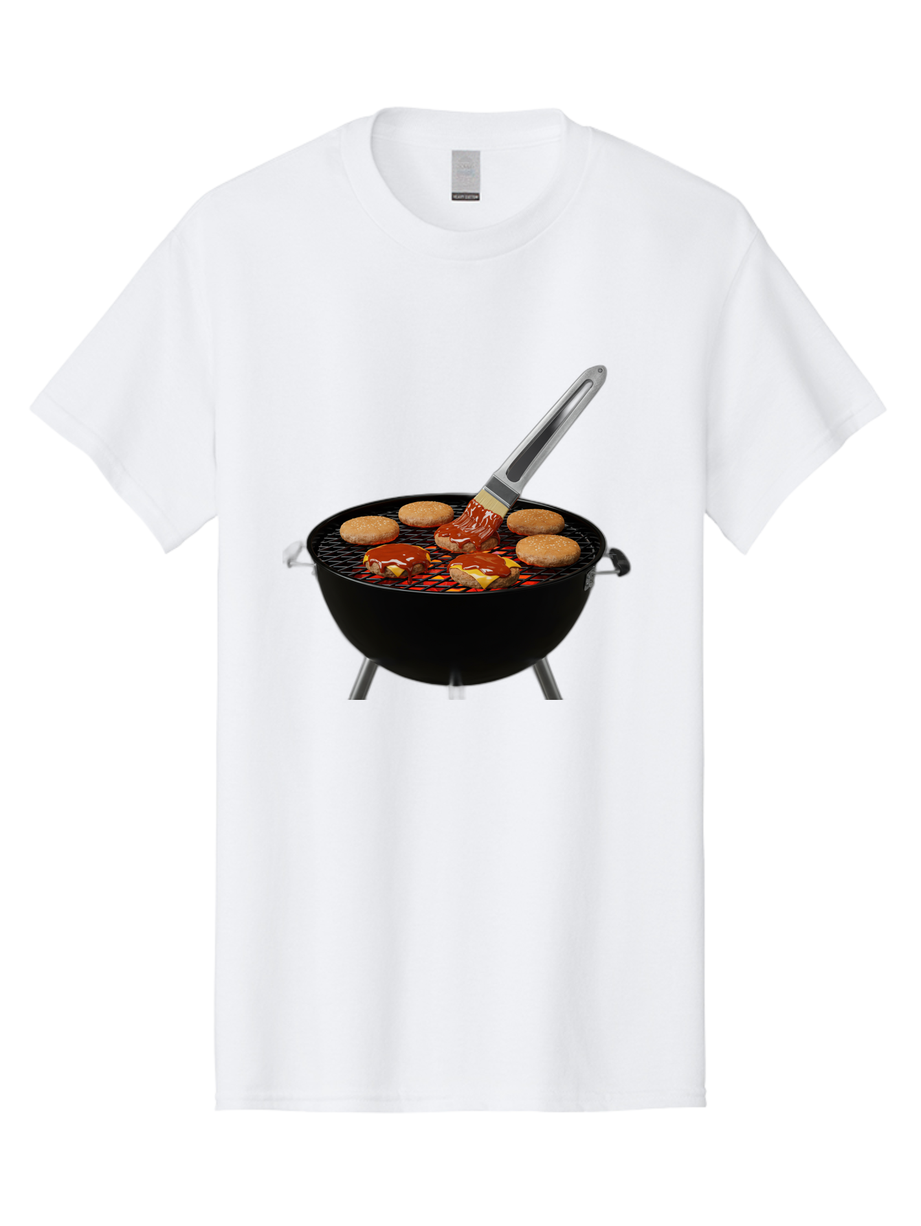 Burger-On-Grill Men'S Graphic Tee, 100% Cotton, Comfortable Casual Summer Wear, Machine Washable, Grilled Burgers, Bbq Sauce, Barbecue Brush, Outdoor Cooking, Grill Marks, Gourmet Burgers, Delicious Food, Appetizing Meal, Summer Grilling Bab701