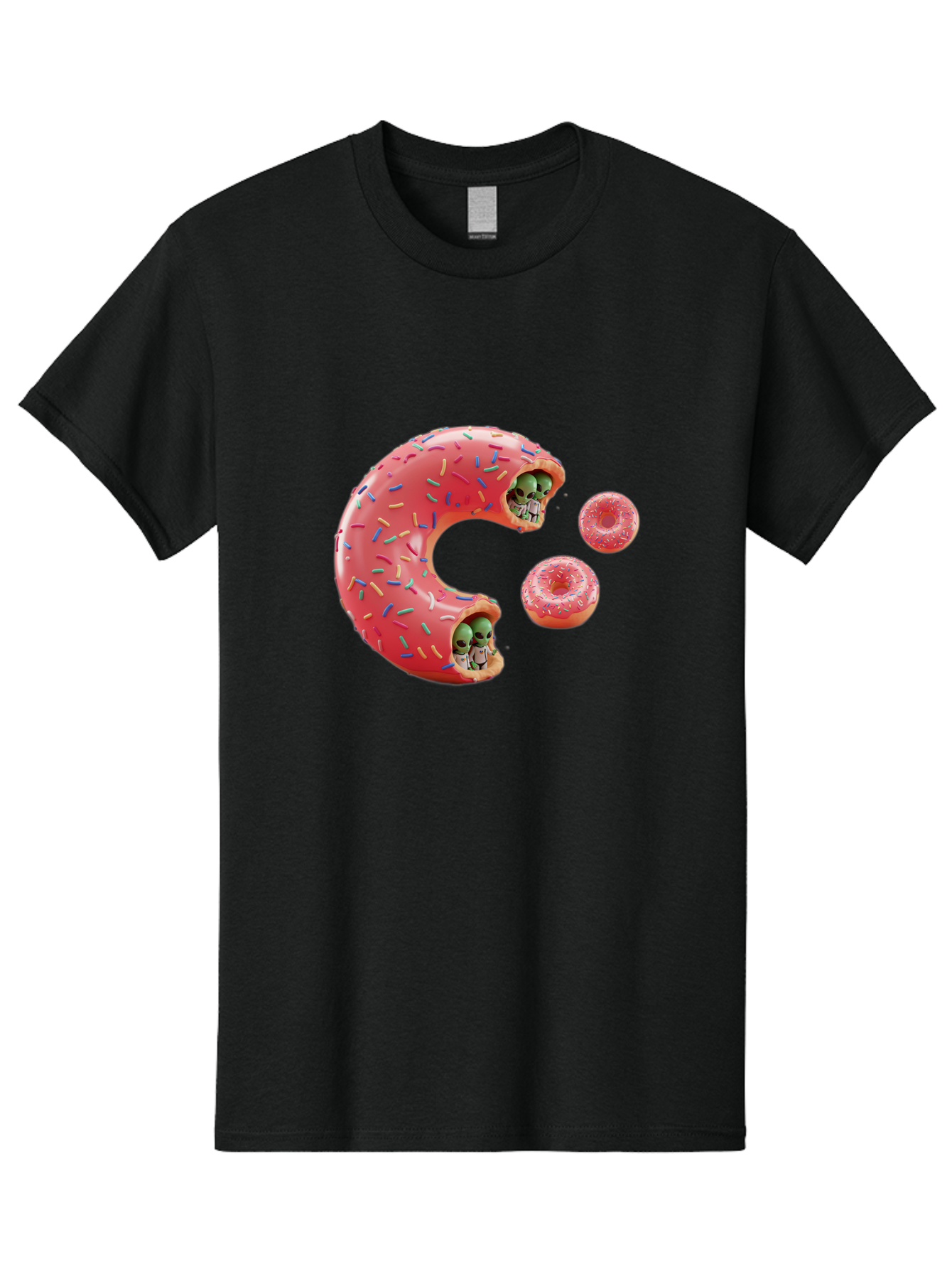 C-Donut Men'S Graphic Tee, 100% Cotton, Comfortable Casual Summer Wear, Machine Washable, Pink Frosted Donuts, Donut Holes With Aliens, 3D Rendered Donuts, Sprinkles On Donuts, Cute Donut Art, Alien Heads In Donuts, Surreal Dessert, Bab702