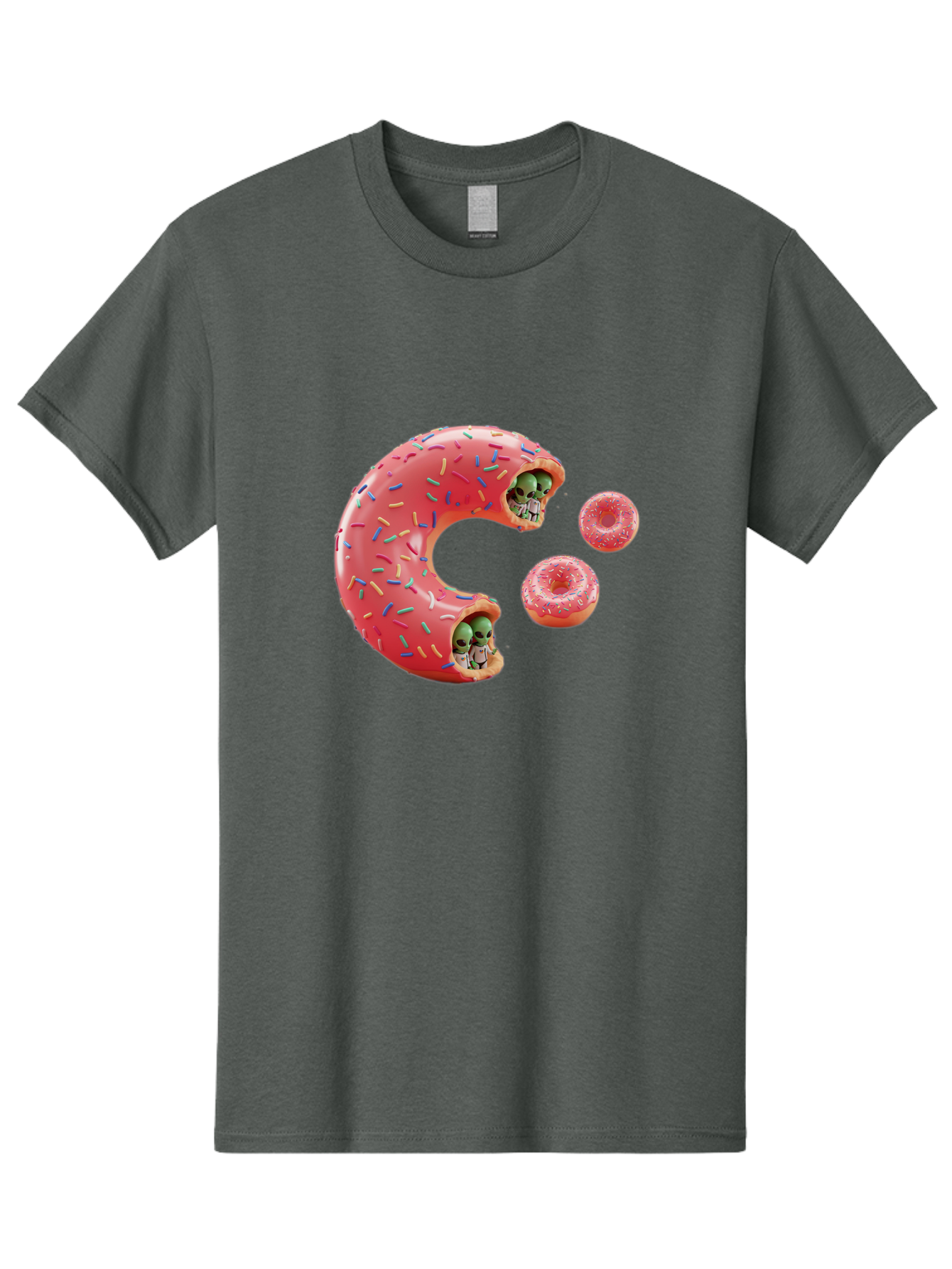 C-Donut Men'S Graphic Tee, 100% Cotton, Comfortable Casual Summer Wear, Machine Washable, Pink Frosted Donuts, Donut Holes With Aliens, 3D Rendered Donuts, Sprinkles On Donuts, Cute Donut Art, Alien Heads In Donuts, Surreal Dessert, Bab702