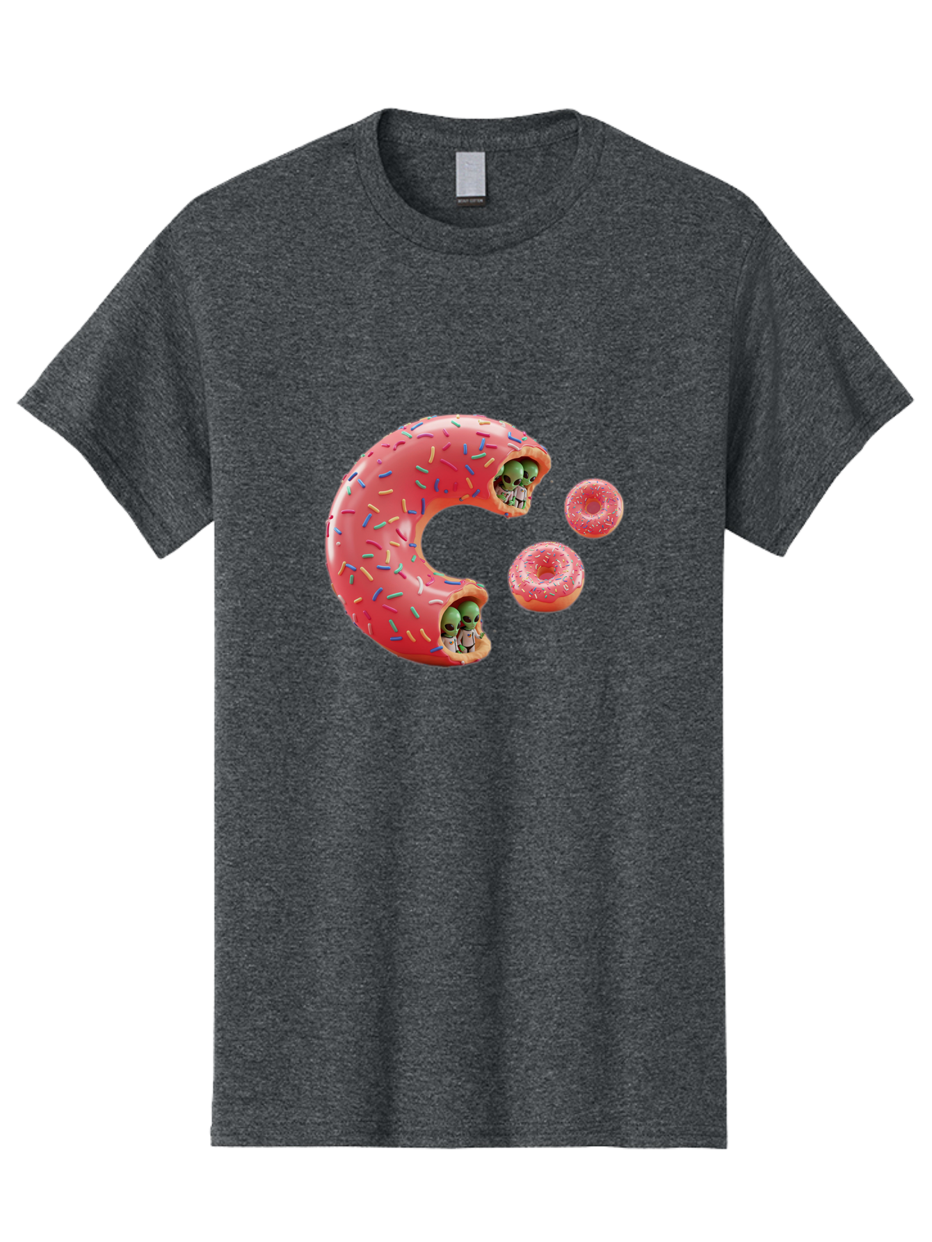 C-Donut Men'S Graphic Tee, 100% Cotton, Comfortable Casual Summer Wear, Machine Washable, Pink Frosted Donuts, Donut Holes With Aliens, 3D Rendered Donuts, Sprinkles On Donuts, Cute Donut Art, Alien Heads In Donuts, Surreal Dessert, Bab702