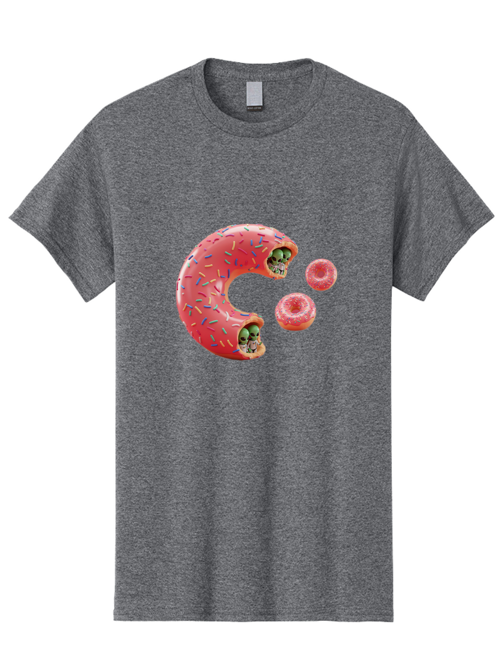 C-Donut Men'S Graphic Tee, 100% Cotton, Comfortable Casual Summer Wear, Machine Washable, Pink Frosted Donuts, Donut Holes With Aliens, 3D Rendered Donuts, Sprinkles On Donuts, Cute Donut Art, Alien Heads In Donuts, Surreal Dessert, Bab702