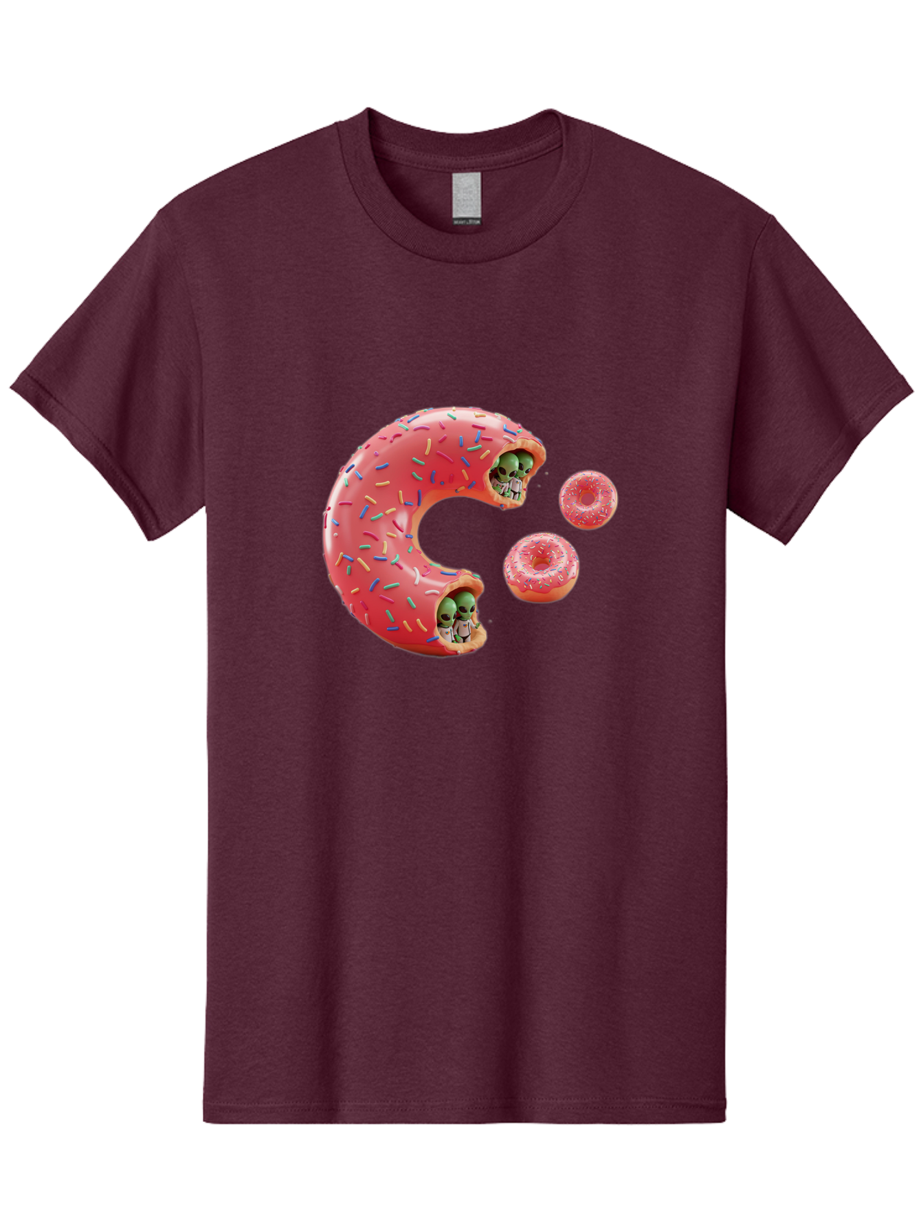 C-Donut Men'S Graphic Tee, 100% Cotton, Comfortable Casual Summer Wear, Machine Washable, Pink Frosted Donuts, Donut Holes With Aliens, 3D Rendered Donuts, Sprinkles On Donuts, Cute Donut Art, Alien Heads In Donuts, Surreal Dessert, Bab702