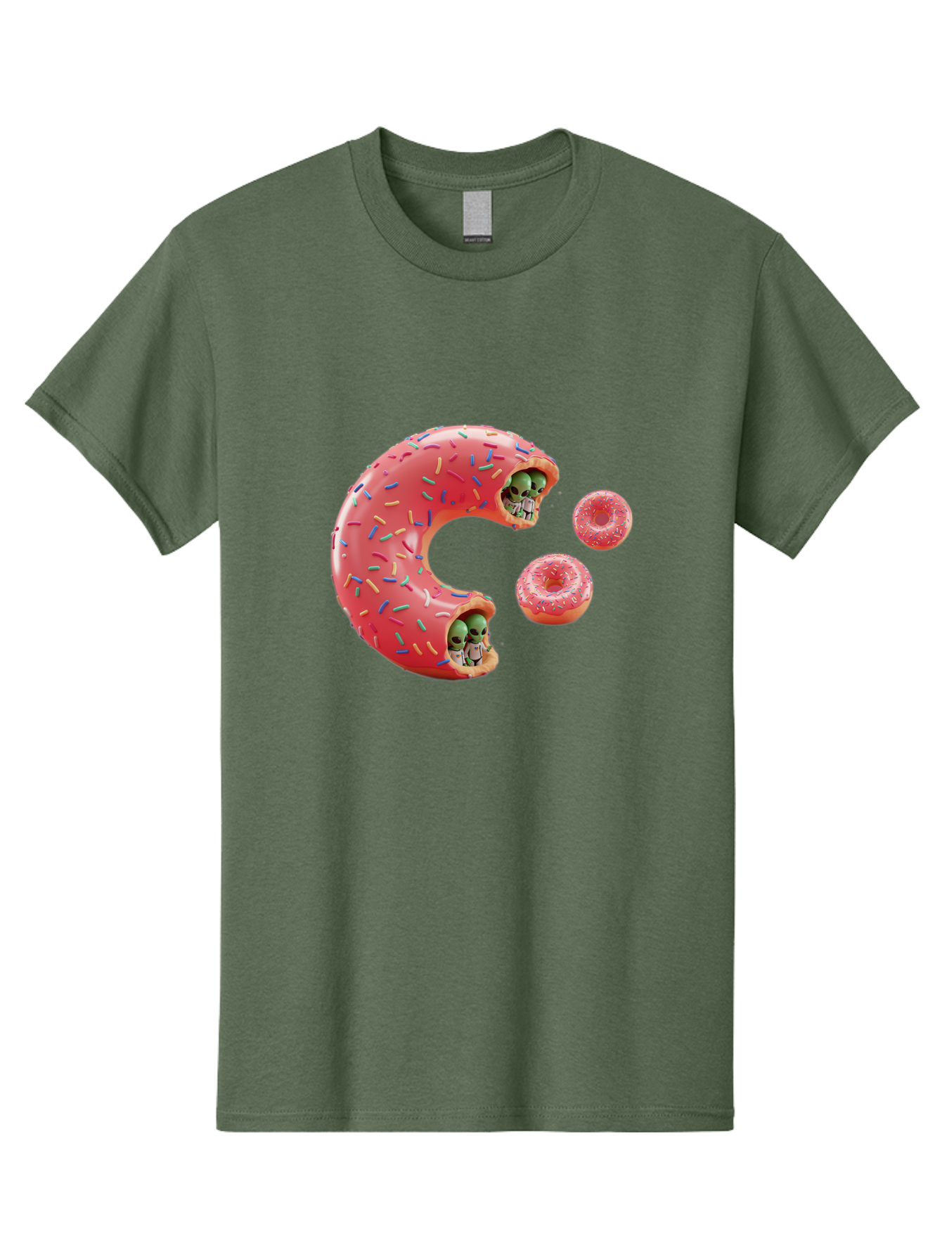 C-Donut Men'S Graphic Tee, 100% Cotton, Comfortable Casual Summer Wear, Machine Washable, Pink Frosted Donuts, Donut Holes With Aliens, 3D Rendered Donuts, Sprinkles On Donuts, Cute Donut Art, Alien Heads In Donuts, Surreal Dessert, Bab702