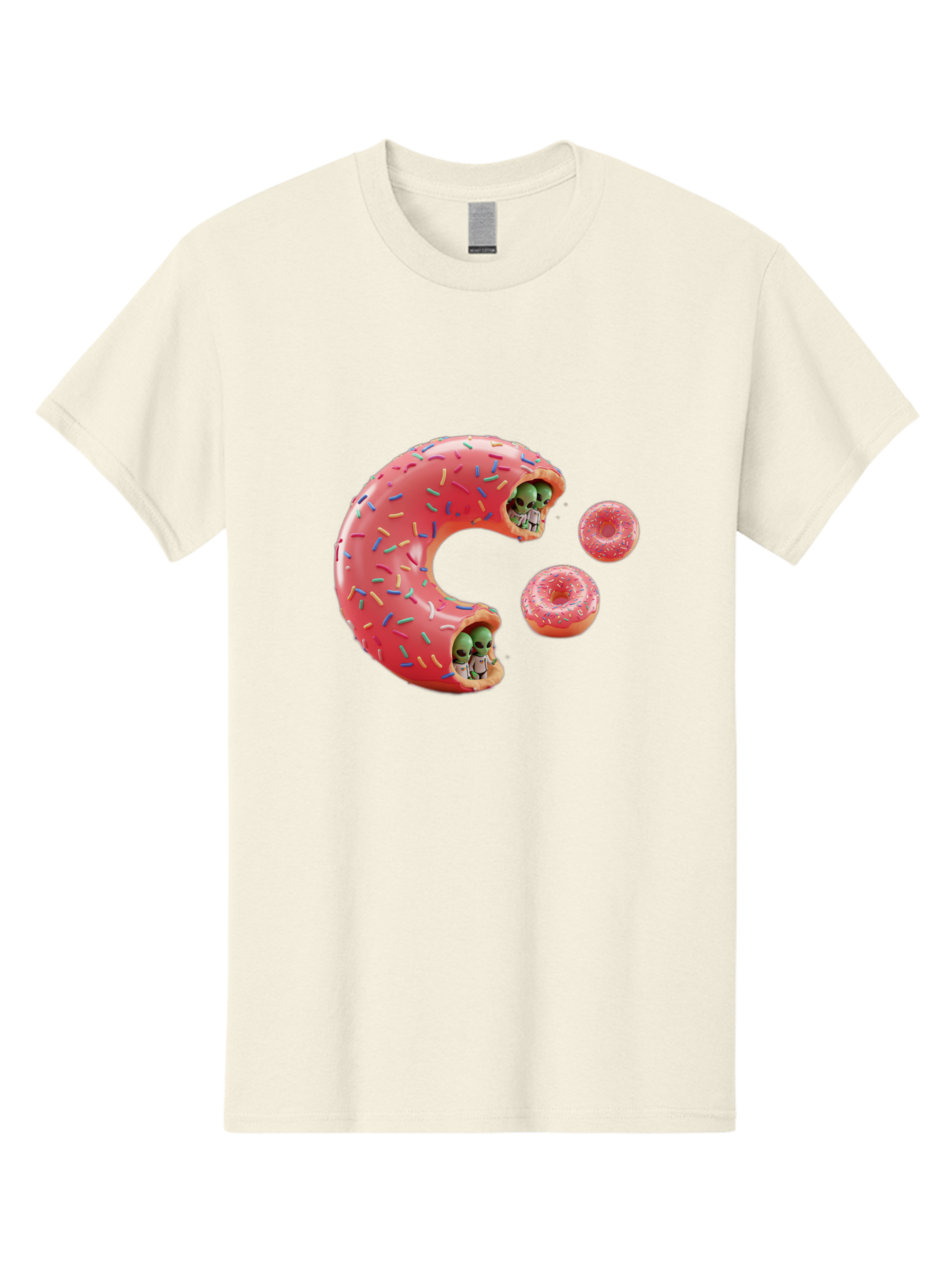 C-Donut Men'S Graphic Tee, 100% Cotton, Comfortable Casual Summer Wear, Machine Washable, Pink Frosted Donuts, Donut Holes With Aliens, 3D Rendered Donuts, Sprinkles On Donuts, Cute Donut Art, Alien Heads In Donuts, Surreal Dessert, Bab702