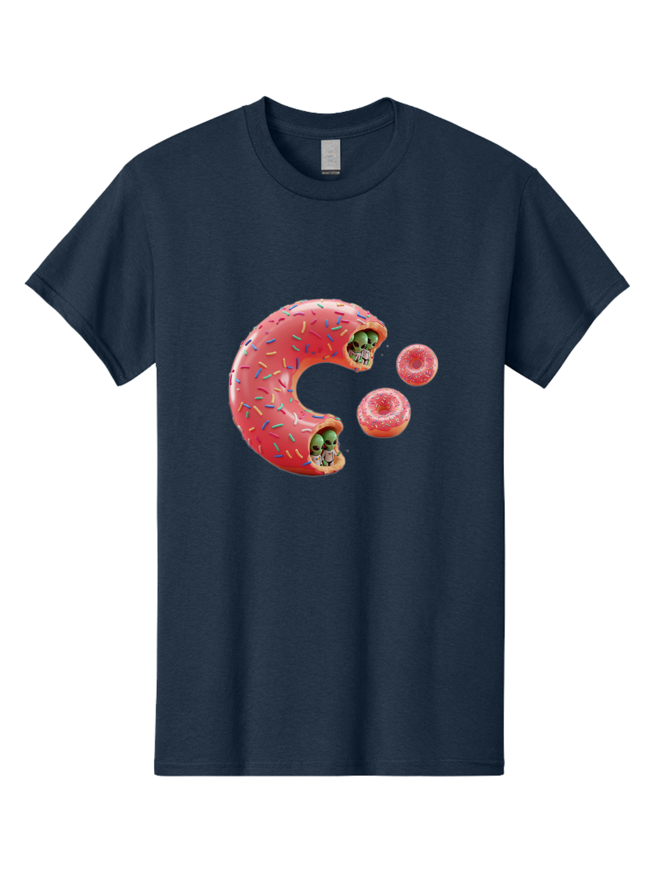 C-Donut Men'S Graphic Tee, 100% Cotton, Comfortable Casual Summer Wear, Machine Washable, Pink Frosted Donuts, Donut Holes With Aliens, 3D Rendered Donuts, Sprinkles On Donuts, Cute Donut Art, Alien Heads In Donuts, Surreal Dessert, Bab702