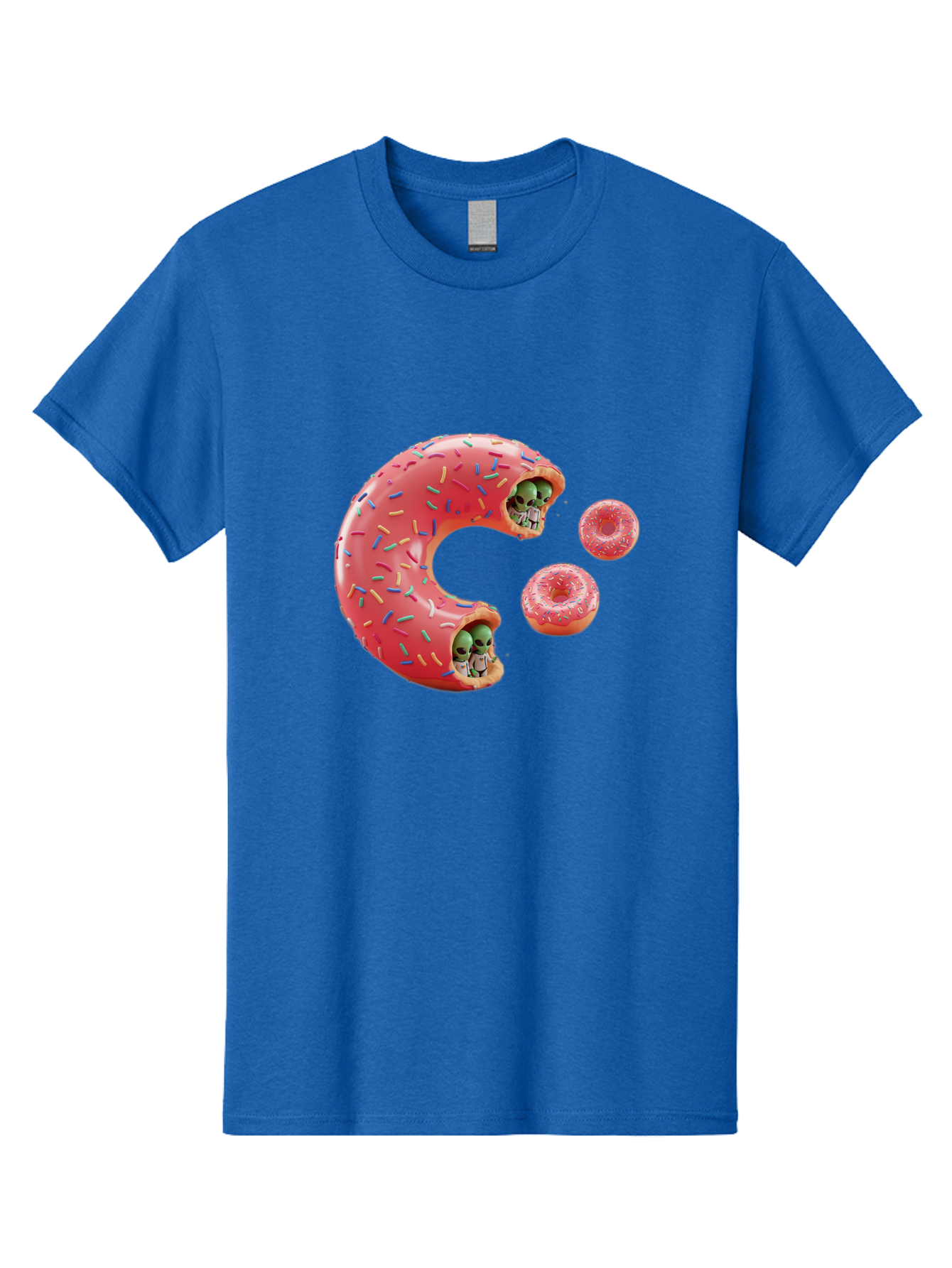 C-Donut Men'S Graphic Tee, 100% Cotton, Comfortable Casual Summer Wear, Machine Washable, Pink Frosted Donuts, Donut Holes With Aliens, 3D Rendered Donuts, Sprinkles On Donuts, Cute Donut Art, Alien Heads In Donuts, Surreal Dessert, Bab702