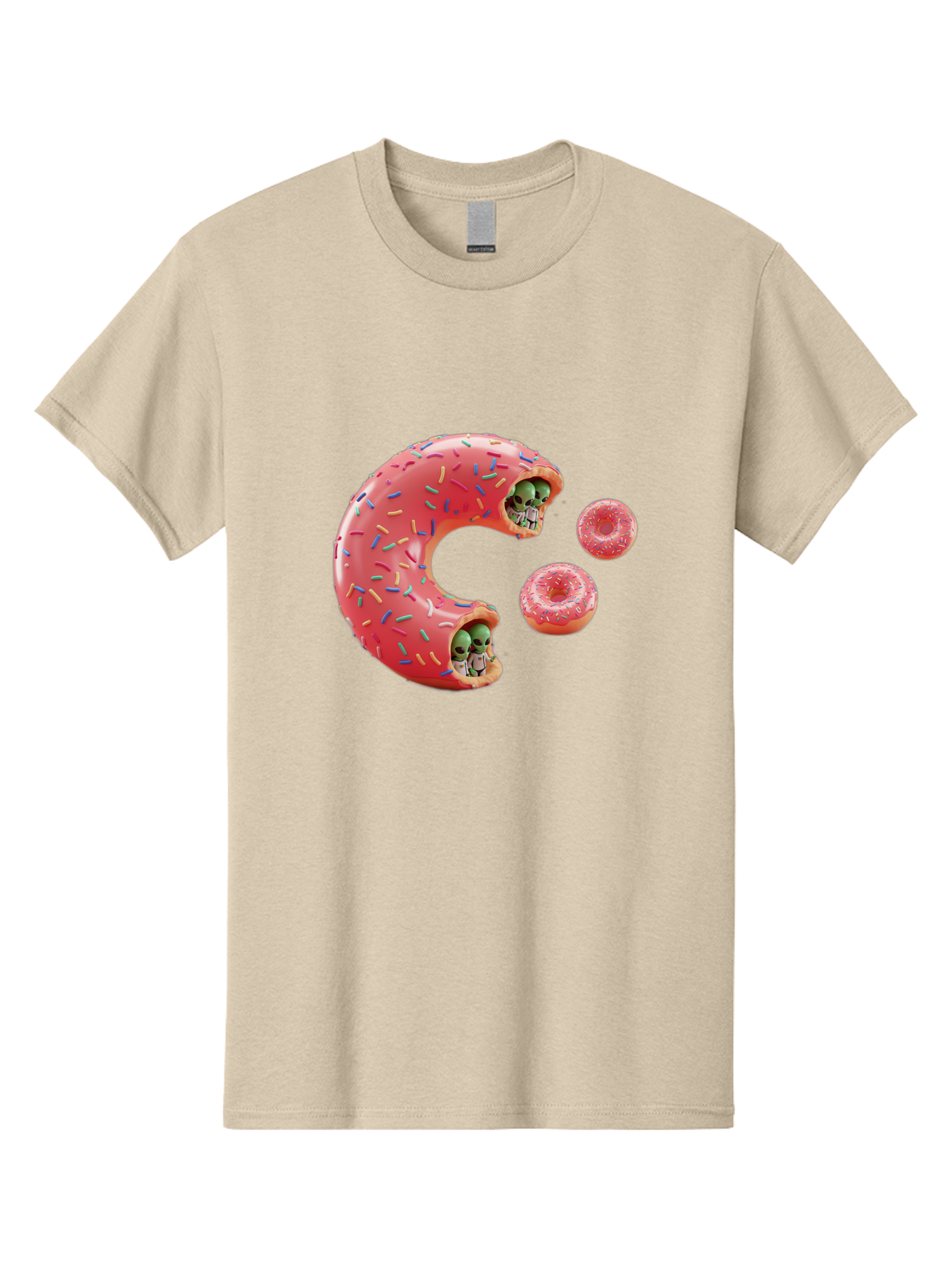 C-Donut Men'S Graphic Tee, 100% Cotton, Comfortable Casual Summer Wear, Machine Washable, Pink Frosted Donuts, Donut Holes With Aliens, 3D Rendered Donuts, Sprinkles On Donuts, Cute Donut Art, Alien Heads In Donuts, Surreal Dessert, Bab702