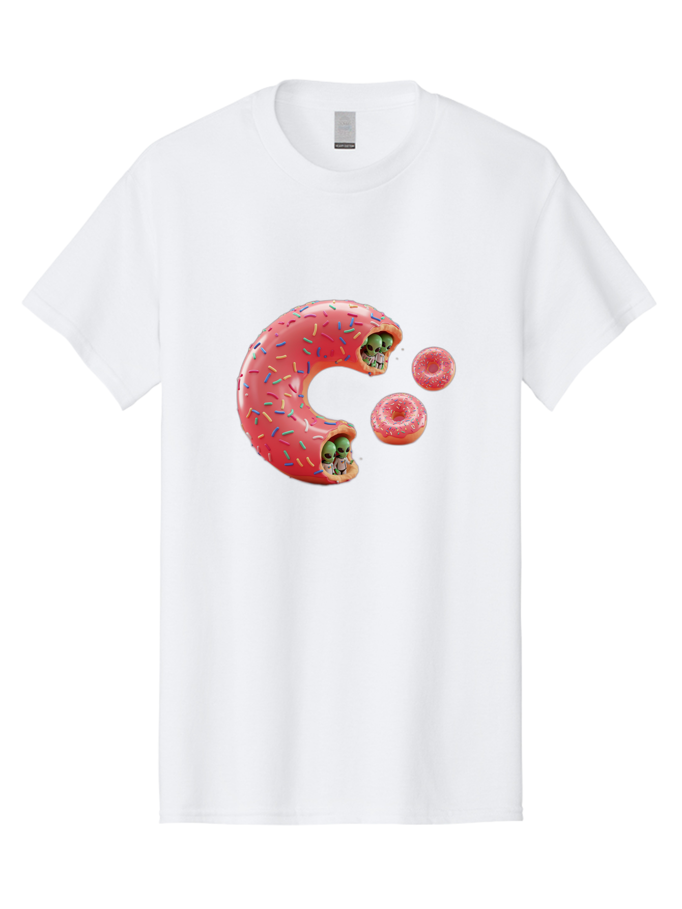 C-Donut Men'S Graphic Tee, 100% Cotton, Comfortable Casual Summer Wear, Machine Washable, Pink Frosted Donuts, Donut Holes With Aliens, 3D Rendered Donuts, Sprinkles On Donuts, Cute Donut Art, Alien Heads In Donuts, Surreal Dessert, Bab702