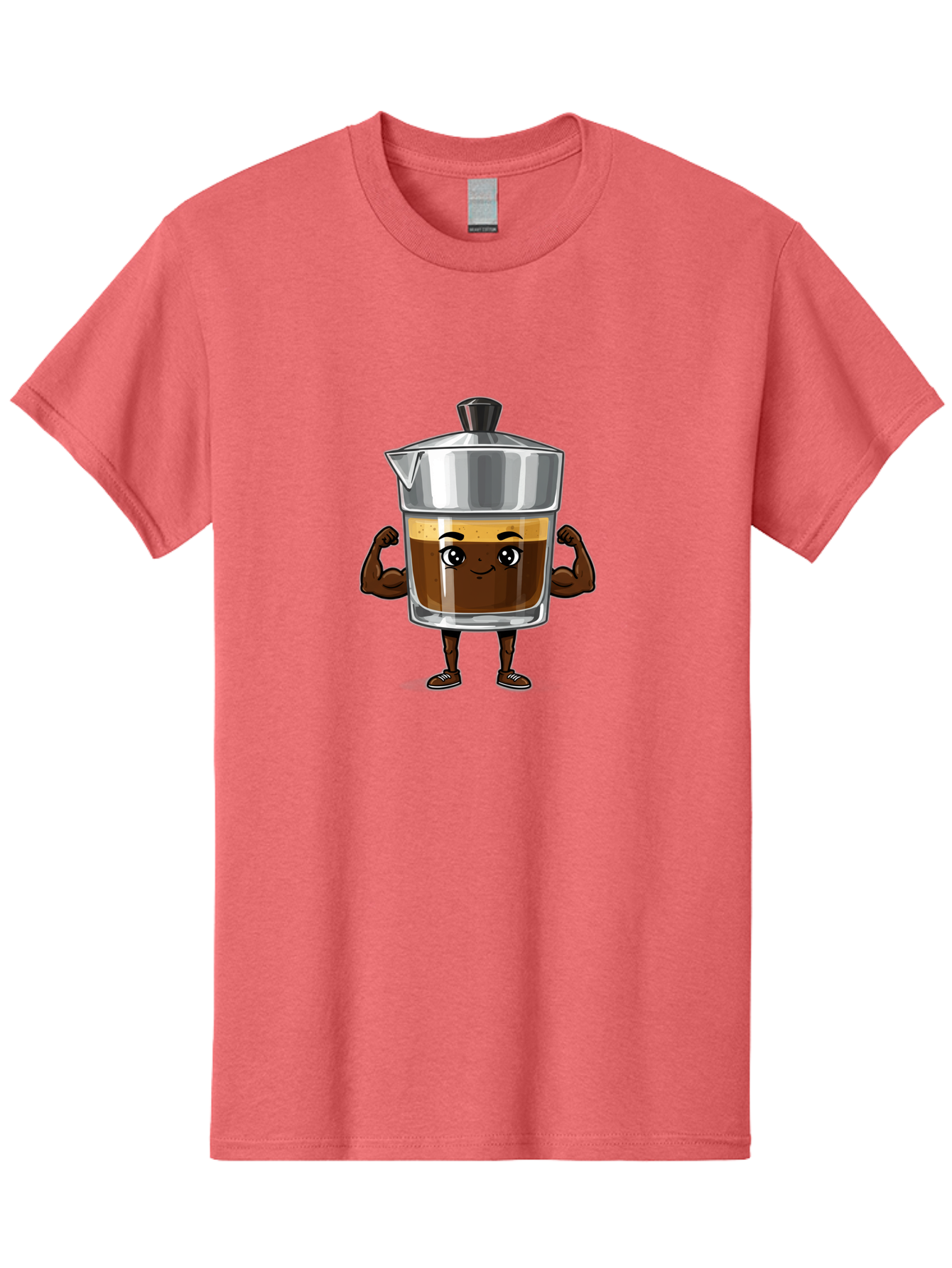 Cafe-Coffee Men'S Graphic Tee, 100% Cotton, Comfortable Casual Summer Wear, Machine Washable, Coffee Maker Character, Brown Coffee, Funny Face, Flexing Arms, Strong Muscles, Cute Cartoon, Coffee Lover, Morning Pick-Me-Up, Daily Grind Bab704