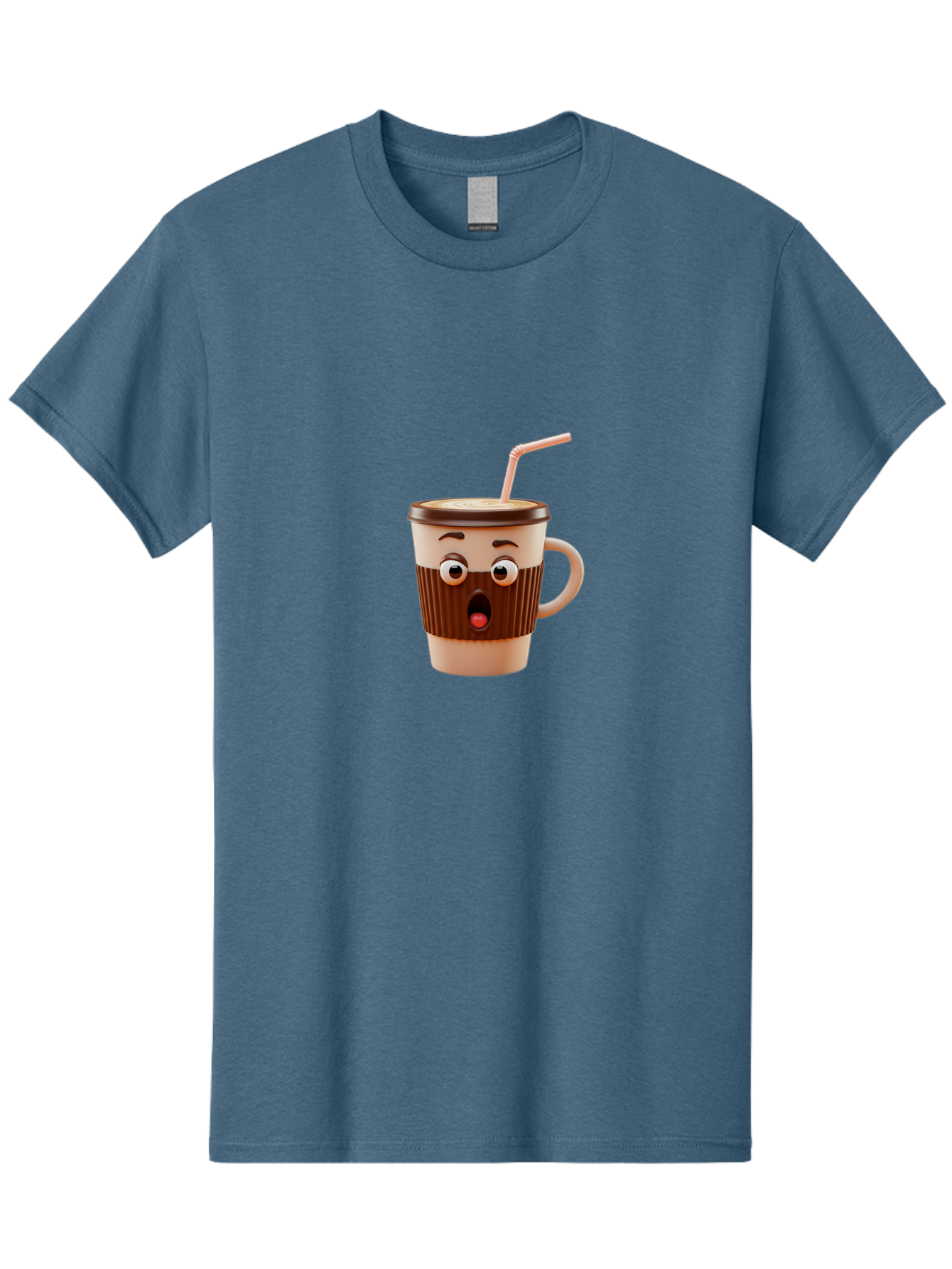 Cafe-Cup Men'S Graphic Tee, 100% Cotton, Comfortable Casual Summer Wear, Machine Washable, Cartoon Coffee Cup, Surprised Expression, Anthropomorphic Design, Coffee Beverage, Disposable Cup, Straw, Shocked Face, Funny Character Bab705