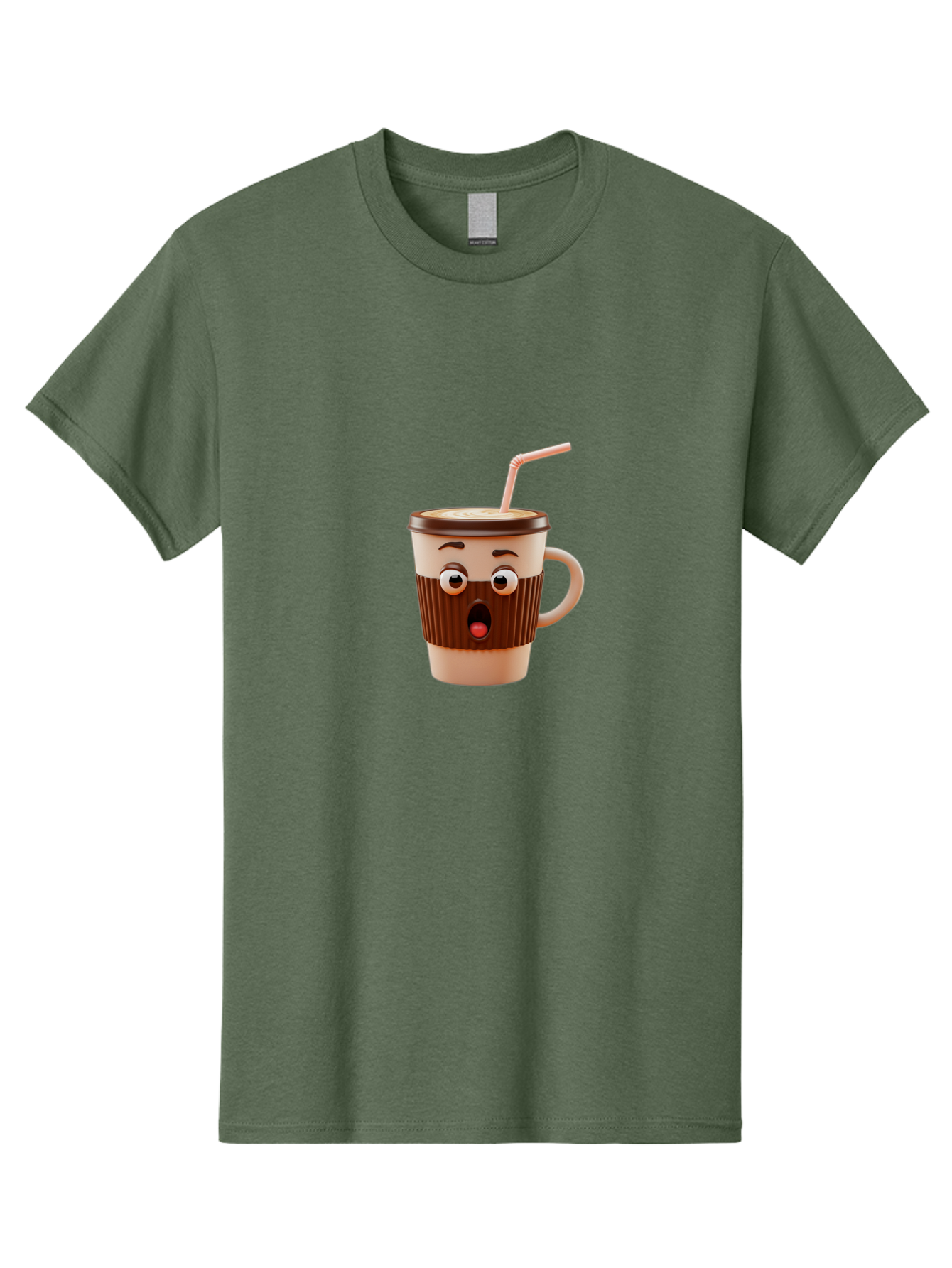 Cafe-Cup Men'S Graphic Tee, 100% Cotton, Comfortable Casual Summer Wear, Machine Washable, Cartoon Coffee Cup, Surprised Expression, Anthropomorphic Design, Coffee Beverage, Disposable Cup, Straw, Shocked Face, Funny Character Bab705