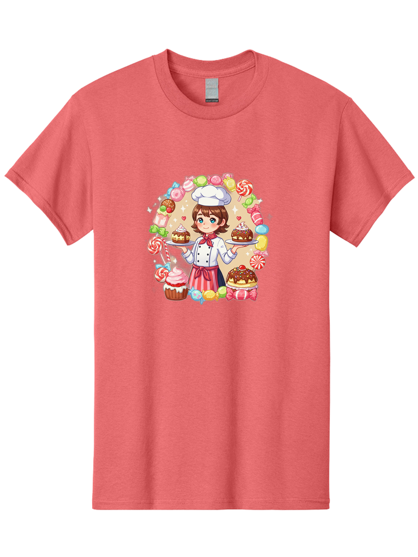 Candy-Baker Men'S Graphic Tee, 100% Cotton, Comfortable Casual Summer Wear, Machine Washable, Cartoon Chef, Cute Baker, Sweet Treats, Desserts, Cupcakes, Cakes, Candy, Lollipops, Pastry Chef, Baked Goods, Confectionery Bab707