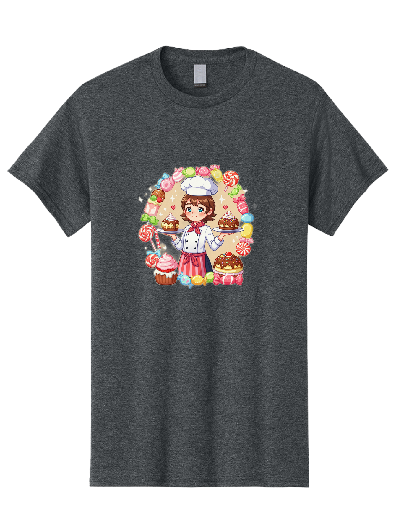 Candy-Baker Men'S Graphic Tee, 100% Cotton, Comfortable Casual Summer Wear, Machine Washable, Cartoon Chef, Cute Baker, Sweet Treats, Desserts, Cupcakes, Cakes, Candy, Lollipops, Pastry Chef, Baked Goods, Confectionery Bab707