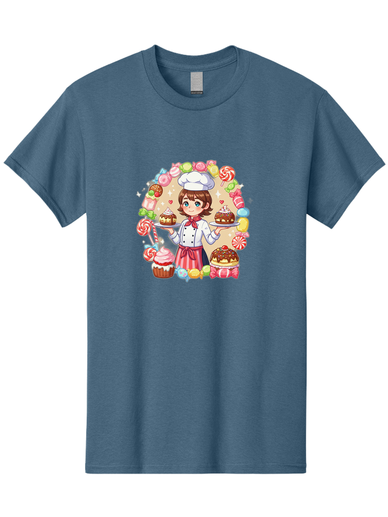 Candy-Baker Men'S Graphic Tee, 100% Cotton, Comfortable Casual Summer Wear, Machine Washable, Cartoon Chef, Cute Baker, Sweet Treats, Desserts, Cupcakes, Cakes, Candy, Lollipops, Pastry Chef, Baked Goods, Confectionery Bab707