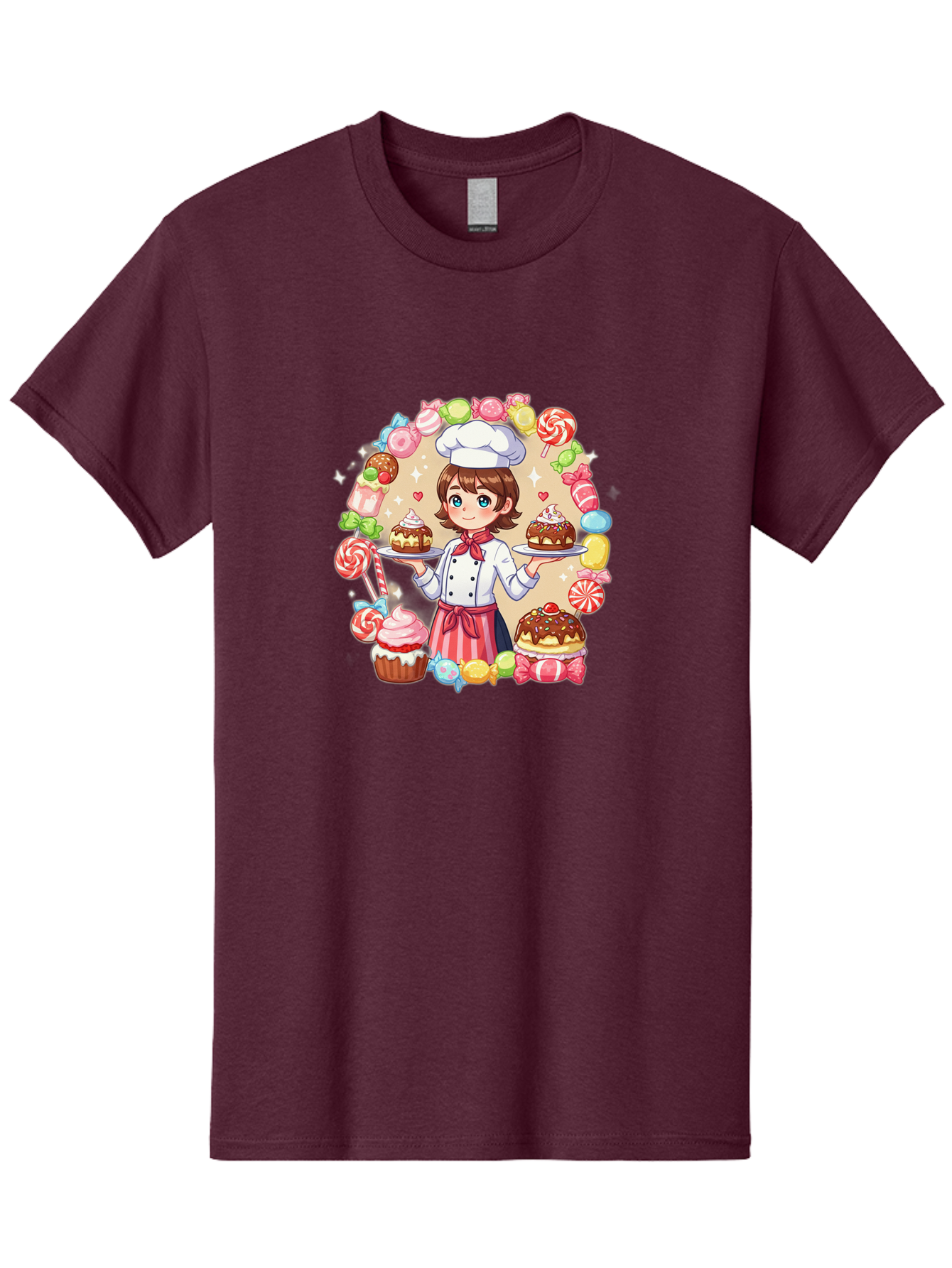 Candy-Baker Men'S Graphic Tee, 100% Cotton, Comfortable Casual Summer Wear, Machine Washable, Cartoon Chef, Cute Baker, Sweet Treats, Desserts, Cupcakes, Cakes, Candy, Lollipops, Pastry Chef, Baked Goods, Confectionery Bab707