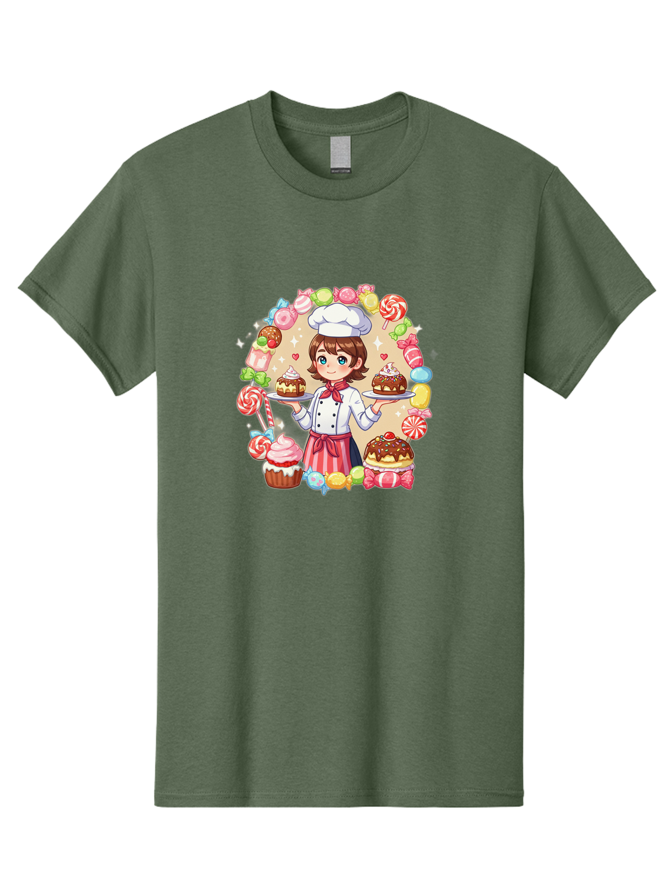 Candy-Baker Men'S Graphic Tee, 100% Cotton, Comfortable Casual Summer Wear, Machine Washable, Cartoon Chef, Cute Baker, Sweet Treats, Desserts, Cupcakes, Cakes, Candy, Lollipops, Pastry Chef, Baked Goods, Confectionery Bab707