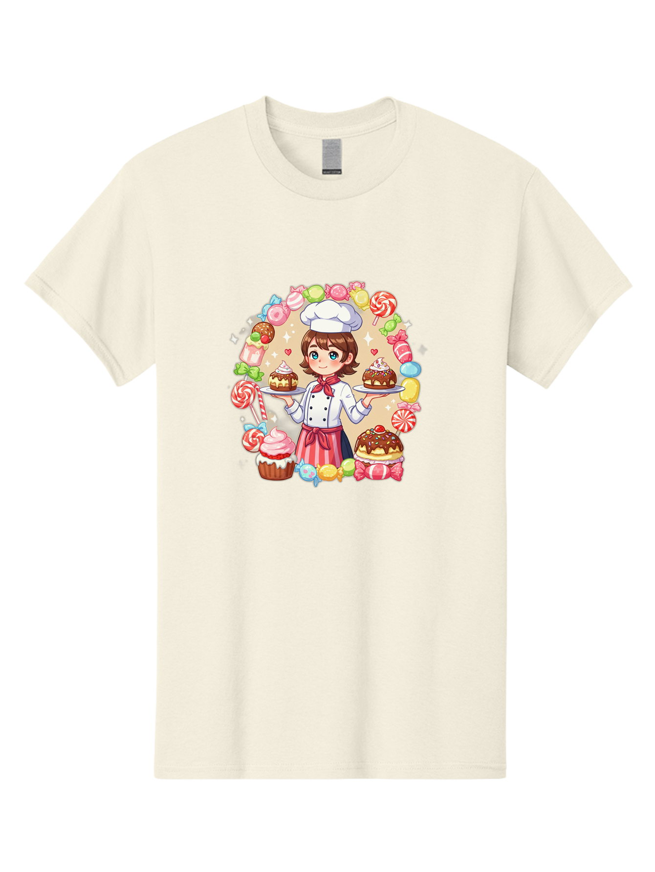 Candy-Baker Men'S Graphic Tee, 100% Cotton, Comfortable Casual Summer Wear, Machine Washable, Cartoon Chef, Cute Baker, Sweet Treats, Desserts, Cupcakes, Cakes, Candy, Lollipops, Pastry Chef, Baked Goods, Confectionery Bab707