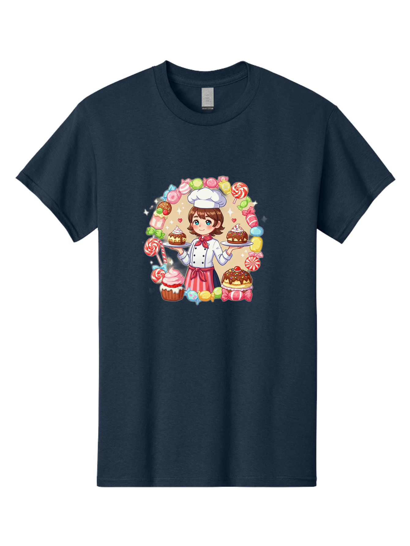 Candy-Baker Men'S Graphic Tee, 100% Cotton, Comfortable Casual Summer Wear, Machine Washable, Cartoon Chef, Cute Baker, Sweet Treats, Desserts, Cupcakes, Cakes, Candy, Lollipops, Pastry Chef, Baked Goods, Confectionery Bab707