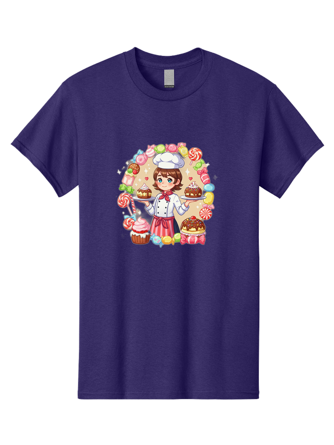 Candy-Baker Men'S Graphic Tee, 100% Cotton, Comfortable Casual Summer Wear, Machine Washable, Cartoon Chef, Cute Baker, Sweet Treats, Desserts, Cupcakes, Cakes, Candy, Lollipops, Pastry Chef, Baked Goods, Confectionery Bab707