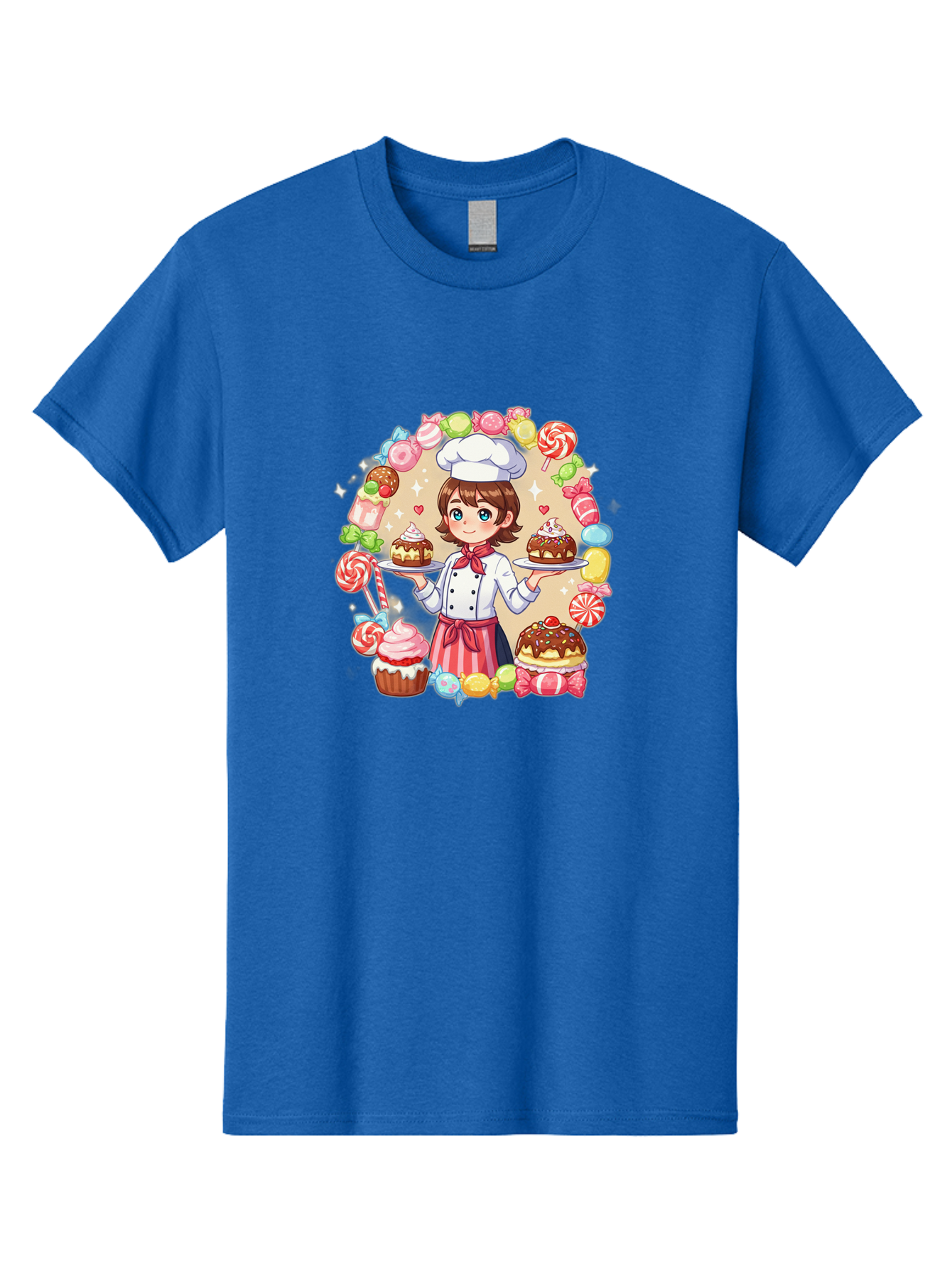 Candy-Baker Men'S Graphic Tee, 100% Cotton, Comfortable Casual Summer Wear, Machine Washable, Cartoon Chef, Cute Baker, Sweet Treats, Desserts, Cupcakes, Cakes, Candy, Lollipops, Pastry Chef, Baked Goods, Confectionery Bab707
