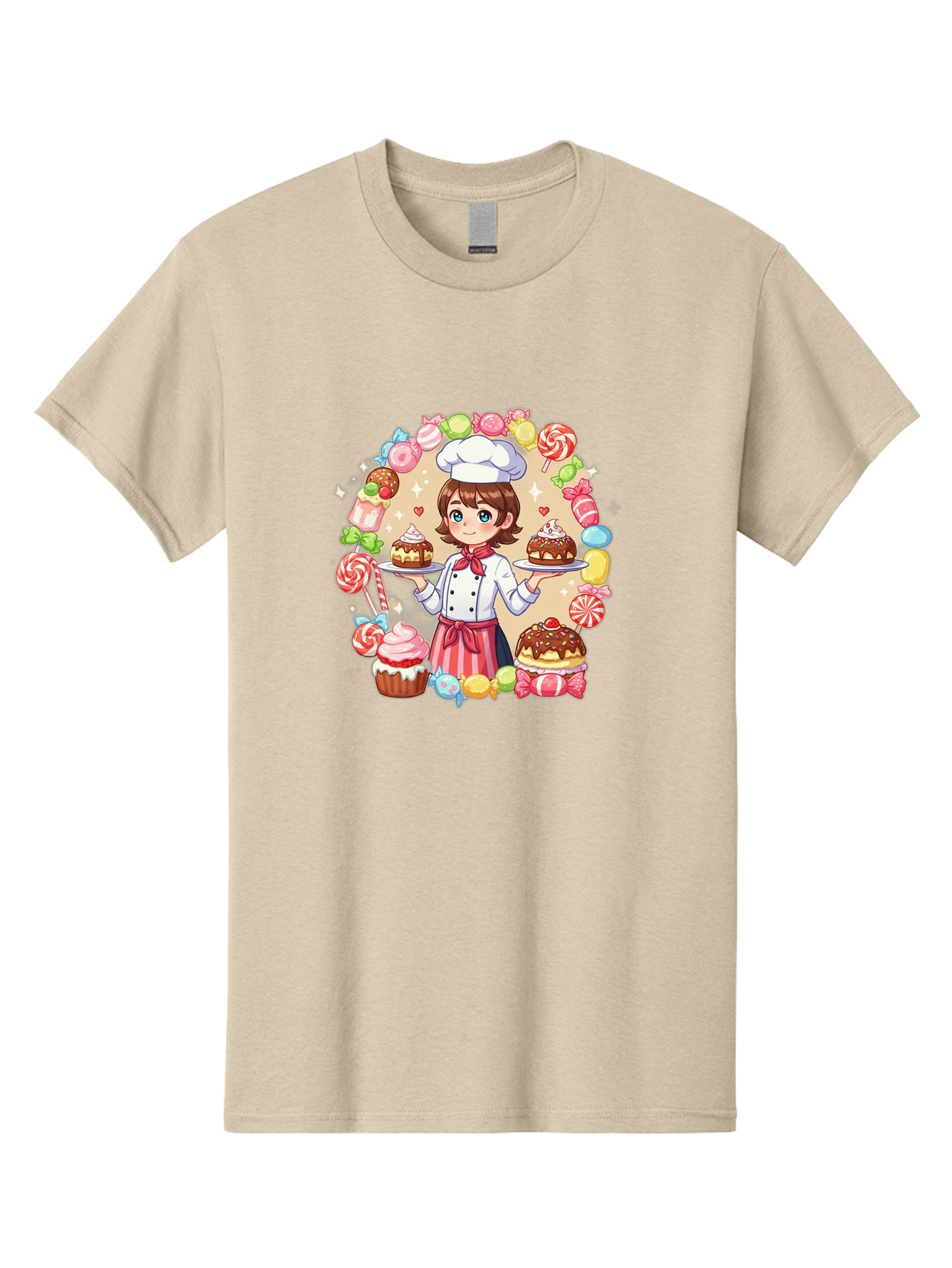 Candy-Baker Men'S Graphic Tee, 100% Cotton, Comfortable Casual Summer Wear, Machine Washable, Cartoon Chef, Cute Baker, Sweet Treats, Desserts, Cupcakes, Cakes, Candy, Lollipops, Pastry Chef, Baked Goods, Confectionery Bab707