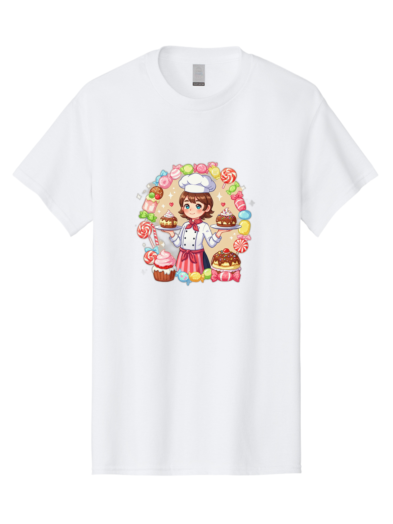 Candy-Baker Men'S Graphic Tee, 100% Cotton, Comfortable Casual Summer Wear, Machine Washable, Cartoon Chef, Cute Baker, Sweet Treats, Desserts, Cupcakes, Cakes, Candy, Lollipops, Pastry Chef, Baked Goods, Confectionery Bab707