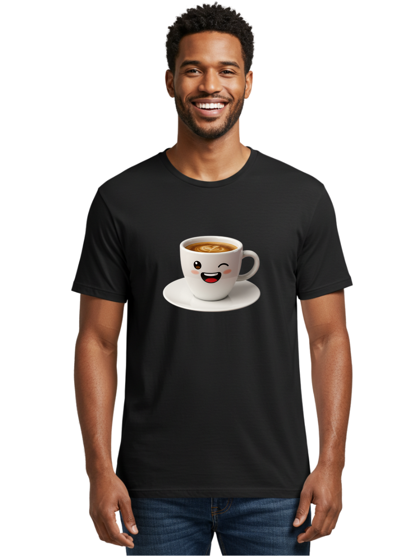 Cappuccino-Cup Men'S Graphic Tee, 100% Cotton, Comfortable Casual Summer Wear, Machine Washable, Coffee Cup With Face, Cartoon Coffee, Latte Art, Happy Face, Smiling Cup, Coffee Culture, Morning Coffee, Cafe Vibes, Warm Beverage Bab710