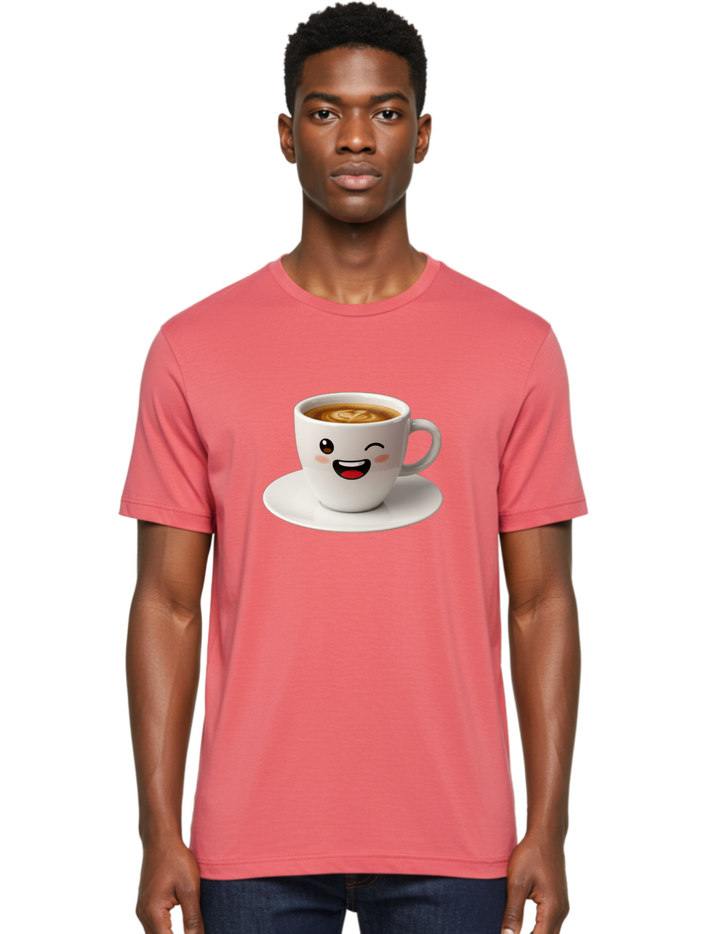 Cappuccino-Cup Men'S Graphic Tee, 100% Cotton, Comfortable Casual Summer Wear, Machine Washable, Coffee Cup With Face, Cartoon Coffee, Latte Art, Happy Face, Smiling Cup, Coffee Culture, Morning Coffee, Cafe Vibes, Warm Beverage Bab710