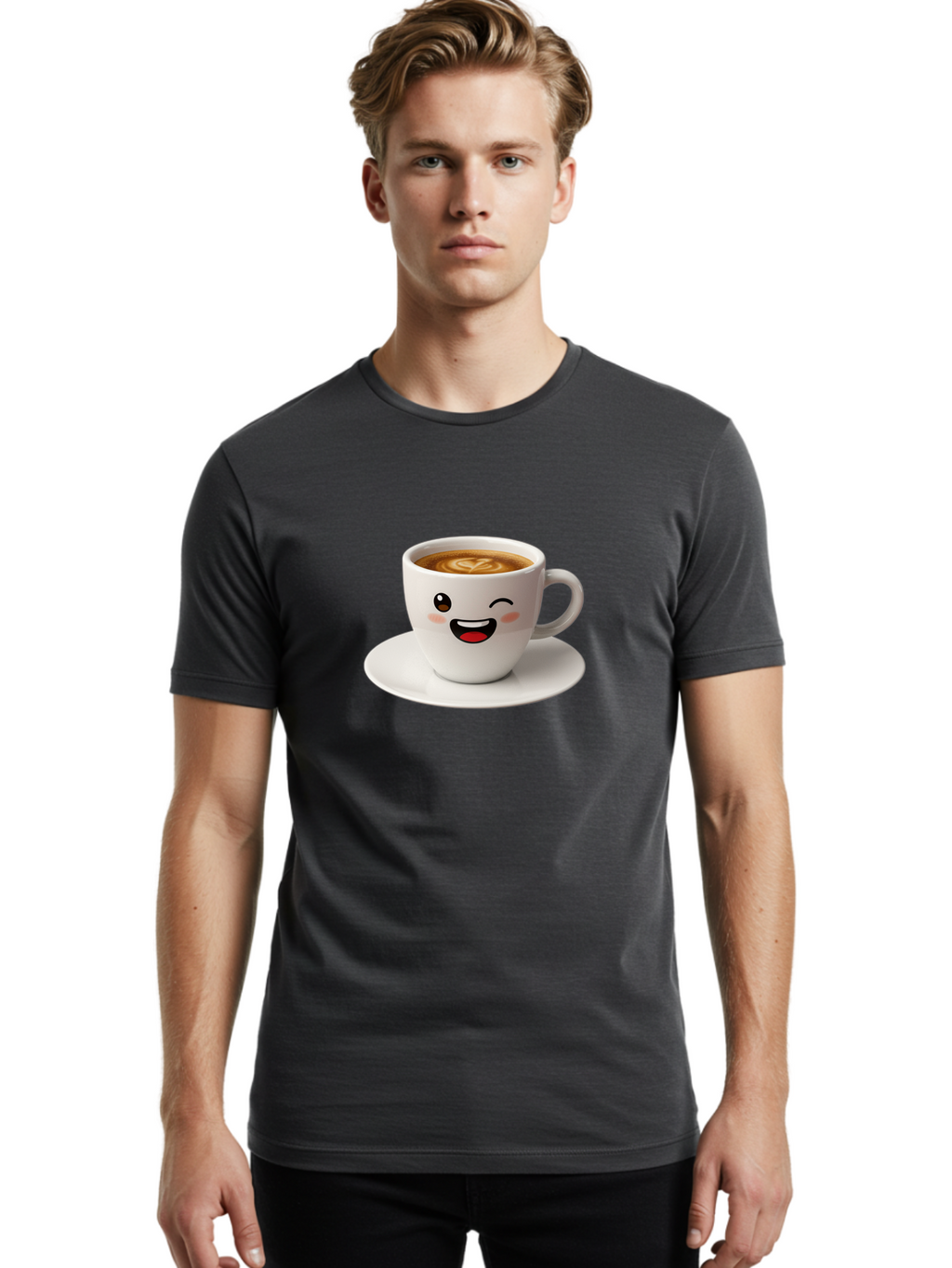 Cappuccino-Cup Men'S Graphic Tee, 100% Cotton, Comfortable Casual Summer Wear, Machine Washable, Coffee Cup With Face, Cartoon Coffee, Latte Art, Happy Face, Smiling Cup, Coffee Culture, Morning Coffee, Cafe Vibes, Warm Beverage Bab710