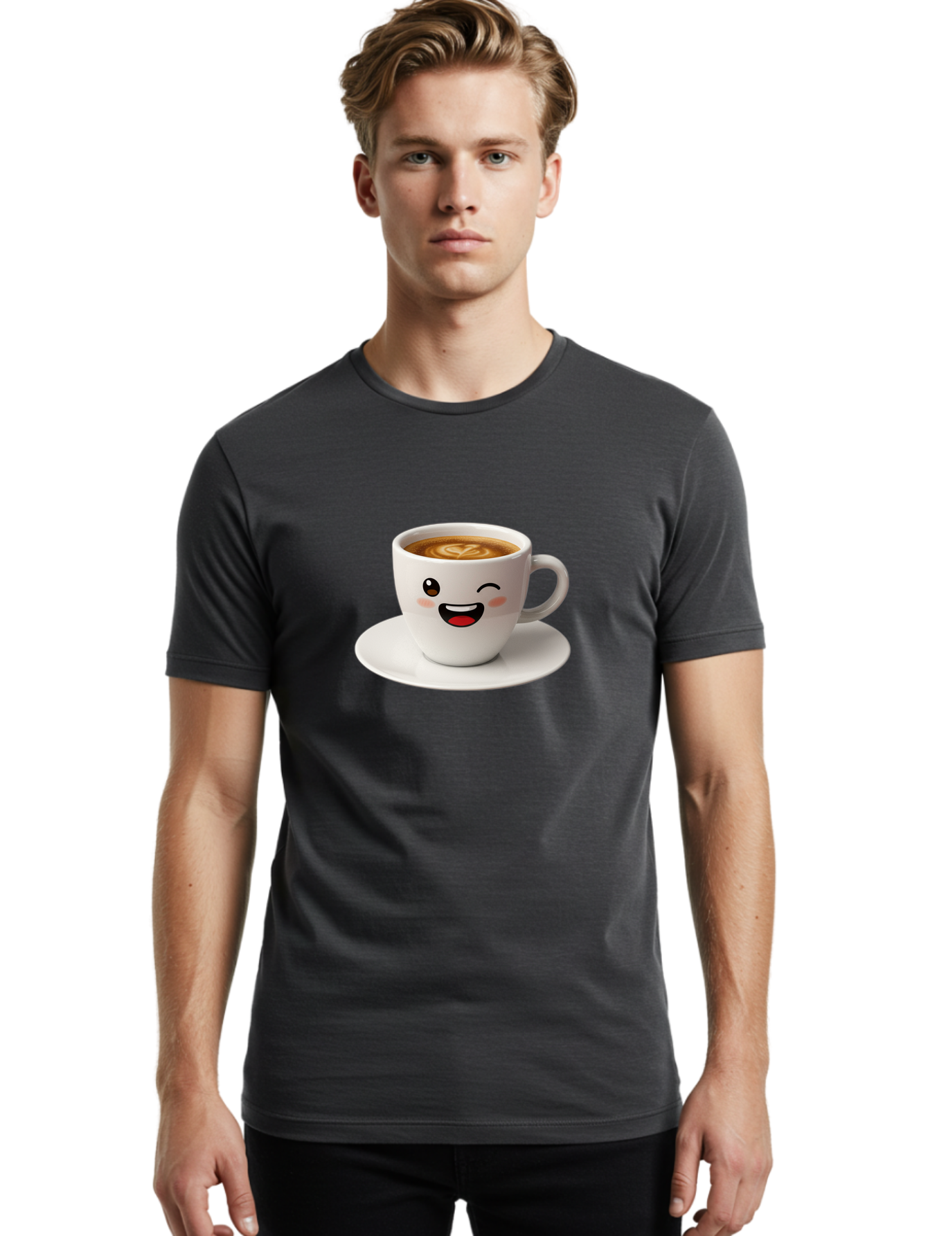 Cappuccino-Cup Men'S Graphic Tee, 100% Cotton, Comfortable Casual Summer Wear, Machine Washable, Coffee Cup With Face, Cartoon Coffee, Latte Art, Happy Face, Smiling Cup, Coffee Culture, Morning Coffee, Cafe Vibes, Warm Beverage Bab710