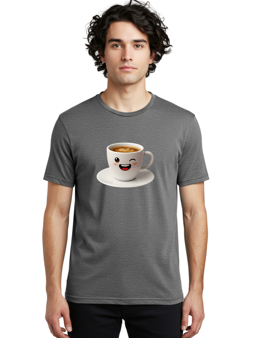 Cappuccino-Cup Men'S Graphic Tee, 100% Cotton, Comfortable Casual Summer Wear, Machine Washable, Coffee Cup With Face, Cartoon Coffee, Latte Art, Happy Face, Smiling Cup, Coffee Culture, Morning Coffee, Cafe Vibes, Warm Beverage Bab710
