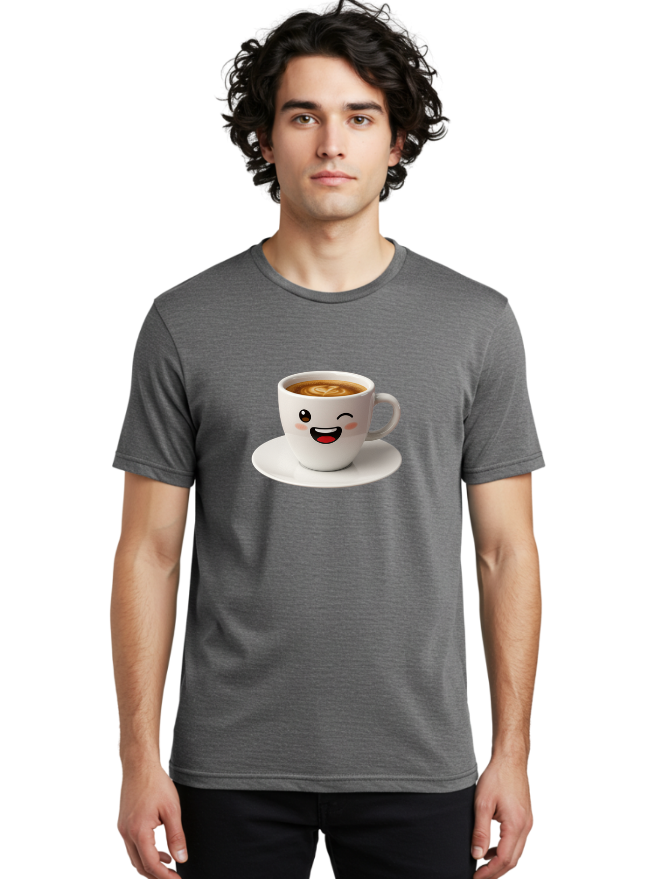 Cappuccino-Cup Men'S Graphic Tee, 100% Cotton, Comfortable Casual Summer Wear, Machine Washable, Coffee Cup With Face, Cartoon Coffee, Latte Art, Happy Face, Smiling Cup, Coffee Culture, Morning Coffee, Cafe Vibes, Warm Beverage Bab710