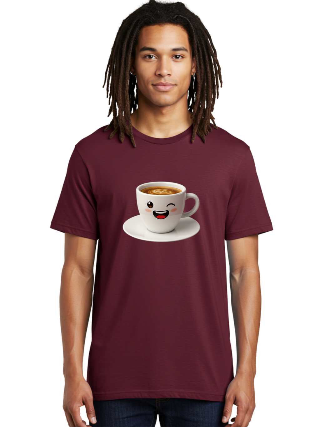 Cappuccino-Cup Men'S Graphic Tee, 100% Cotton, Comfortable Casual Summer Wear, Machine Washable, Coffee Cup With Face, Cartoon Coffee, Latte Art, Happy Face, Smiling Cup, Coffee Culture, Morning Coffee, Cafe Vibes, Warm Beverage Bab710