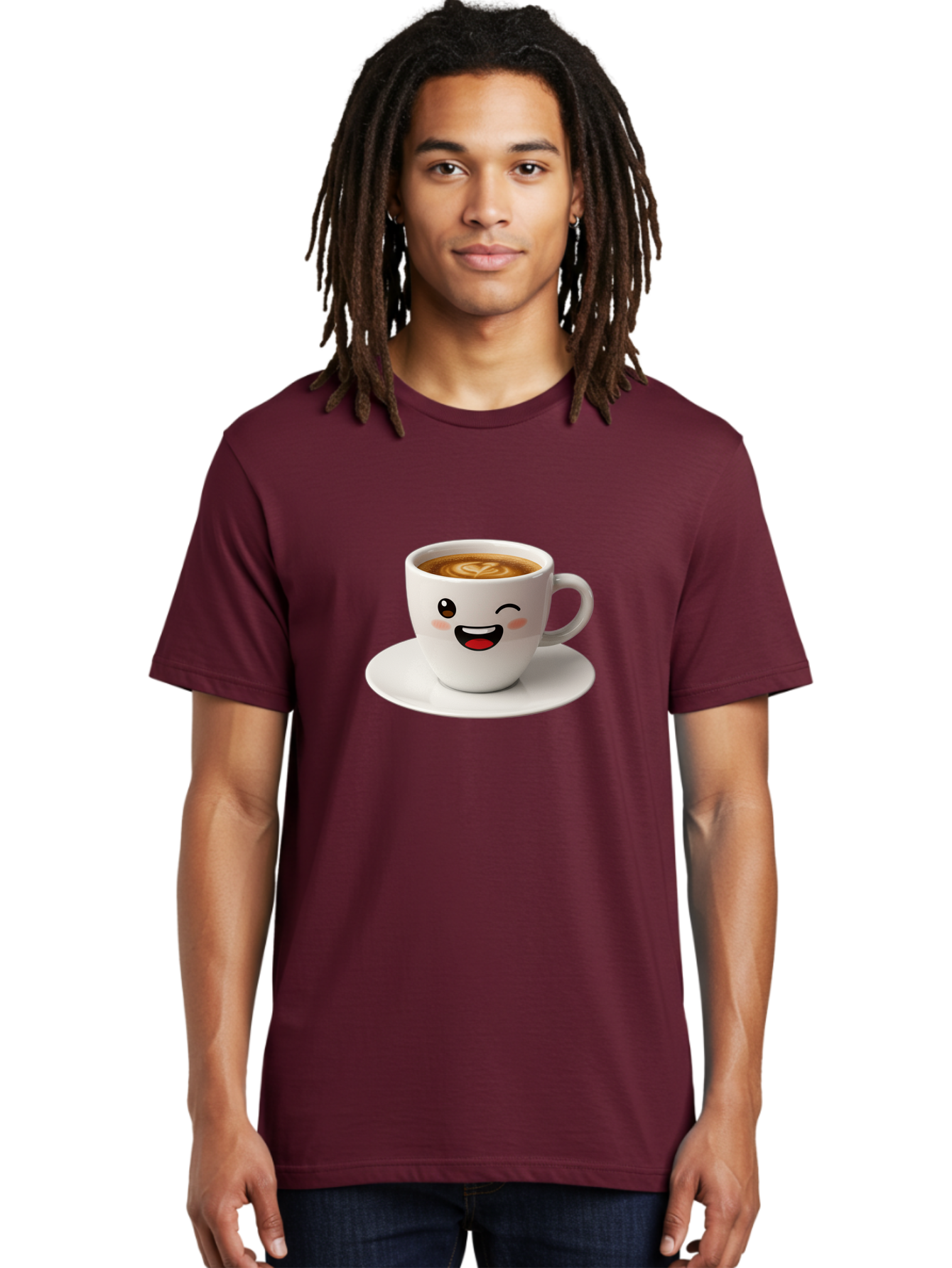 Cappuccino-Cup Men'S Graphic Tee, 100% Cotton, Comfortable Casual Summer Wear, Machine Washable, Coffee Cup With Face, Cartoon Coffee, Latte Art, Happy Face, Smiling Cup, Coffee Culture, Morning Coffee, Cafe Vibes, Warm Beverage Bab710
