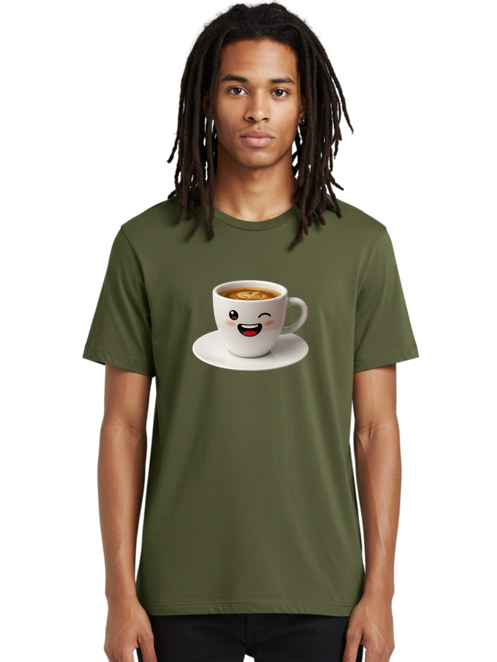 Cappuccino-Cup Men'S Graphic Tee, 100% Cotton, Comfortable Casual Summer Wear, Machine Washable, Coffee Cup With Face, Cartoon Coffee, Latte Art, Happy Face, Smiling Cup, Coffee Culture, Morning Coffee, Cafe Vibes, Warm Beverage Bab710