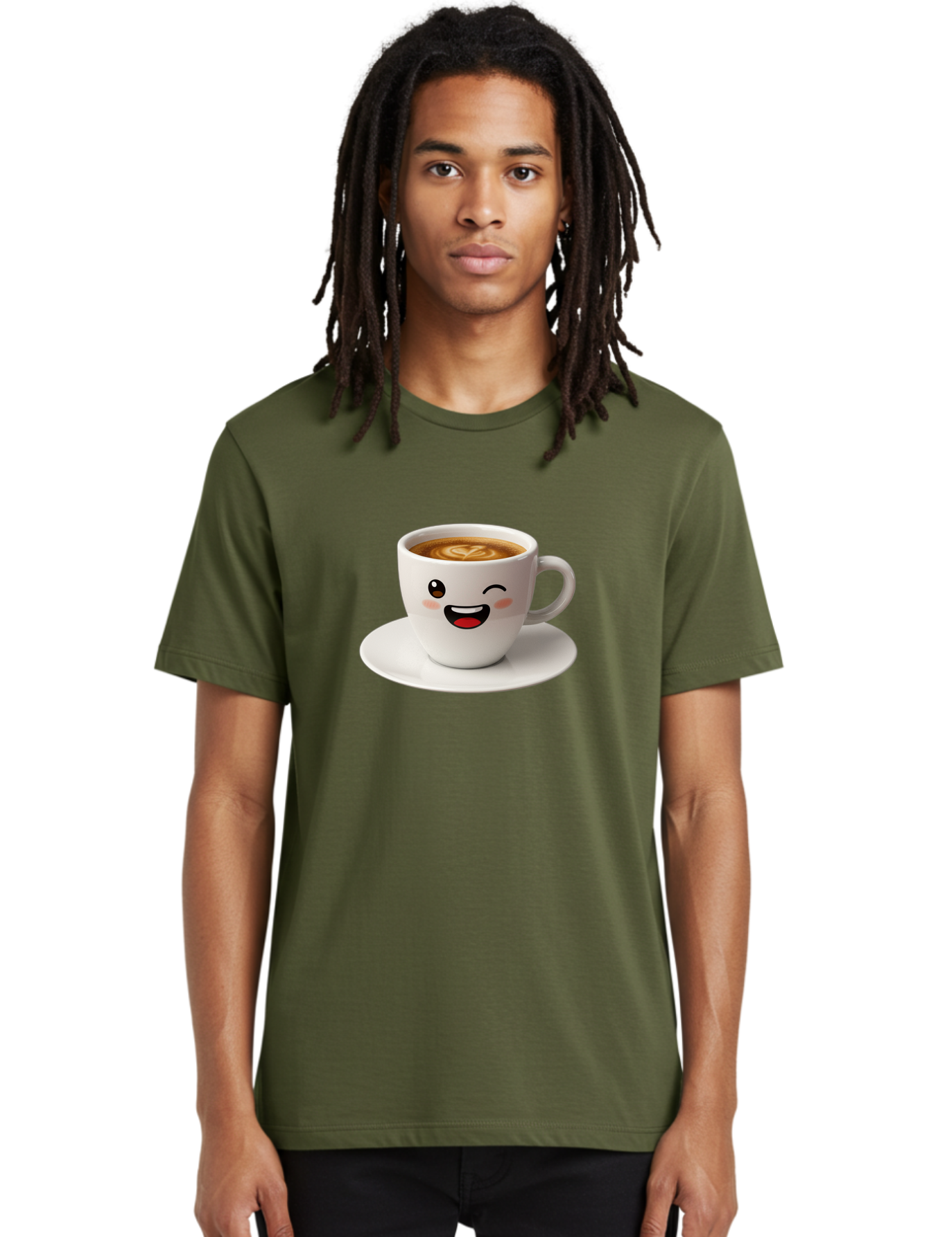 Cappuccino-Cup Men'S Graphic Tee, 100% Cotton, Comfortable Casual Summer Wear, Machine Washable, Coffee Cup With Face, Cartoon Coffee, Latte Art, Happy Face, Smiling Cup, Coffee Culture, Morning Coffee, Cafe Vibes, Warm Beverage Bab710