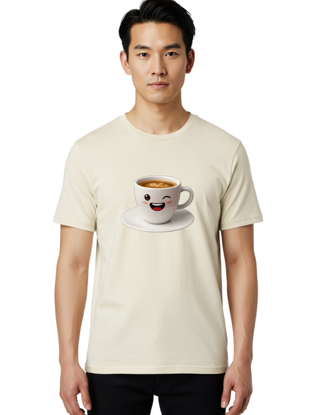 Cappuccino-Cup Men'S Graphic Tee, 100% Cotton, Comfortable Casual Summer Wear, Machine Washable, Coffee Cup With Face, Cartoon Coffee, Latte Art, Happy Face, Smiling Cup, Coffee Culture, Morning Coffee, Cafe Vibes, Warm Beverage Bab710