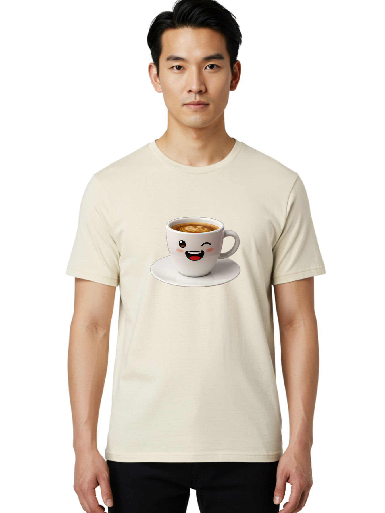 Cappuccino-Cup Men'S Graphic Tee, 100% Cotton, Comfortable Casual Summer Wear, Machine Washable, Coffee Cup With Face, Cartoon Coffee, Latte Art, Happy Face, Smiling Cup, Coffee Culture, Morning Coffee, Cafe Vibes, Warm Beverage Bab710